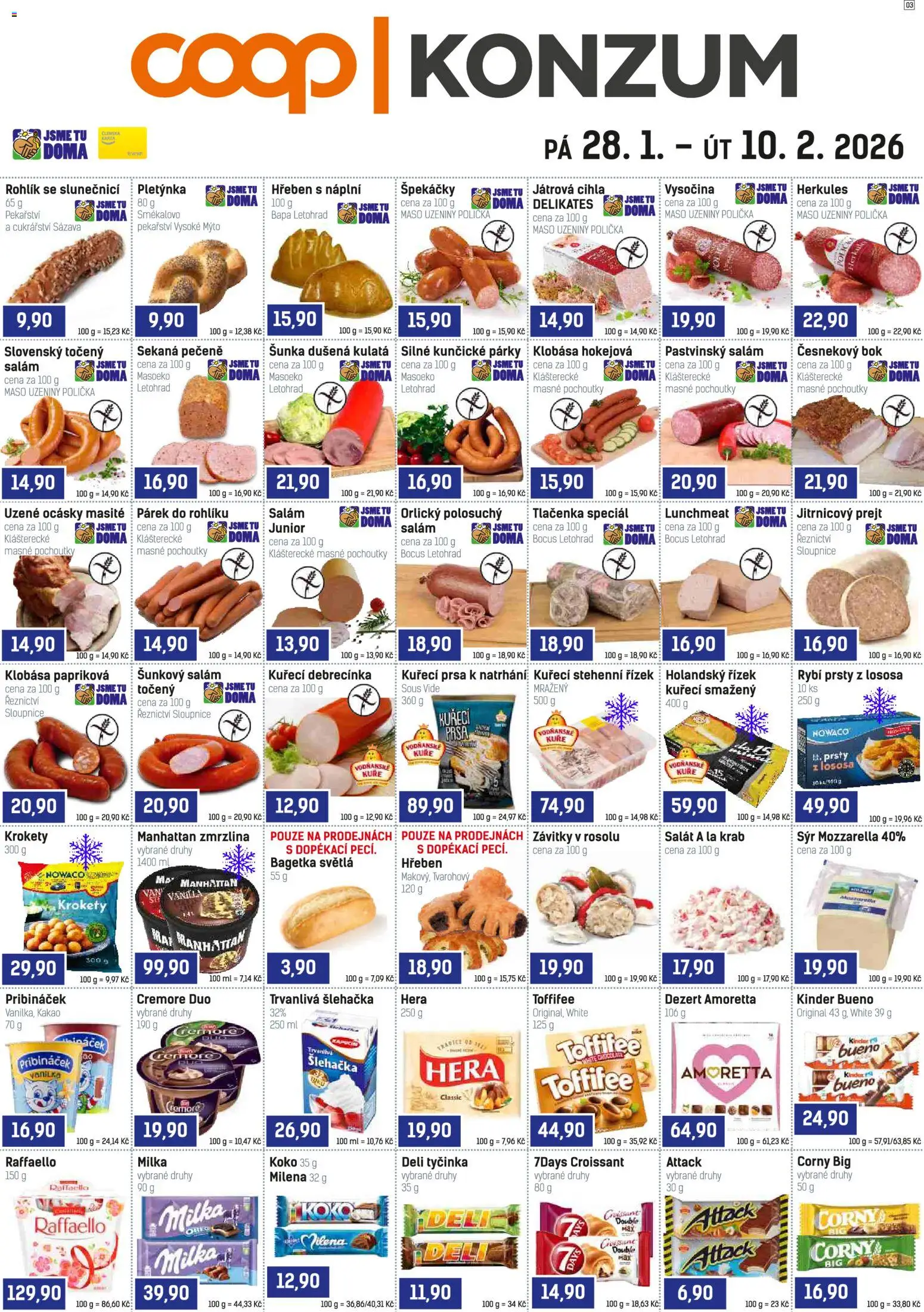 Konzum leták od 28.01.2026 | Strana: 13 | Produkty: Párky, Salát, Croissant, Maso