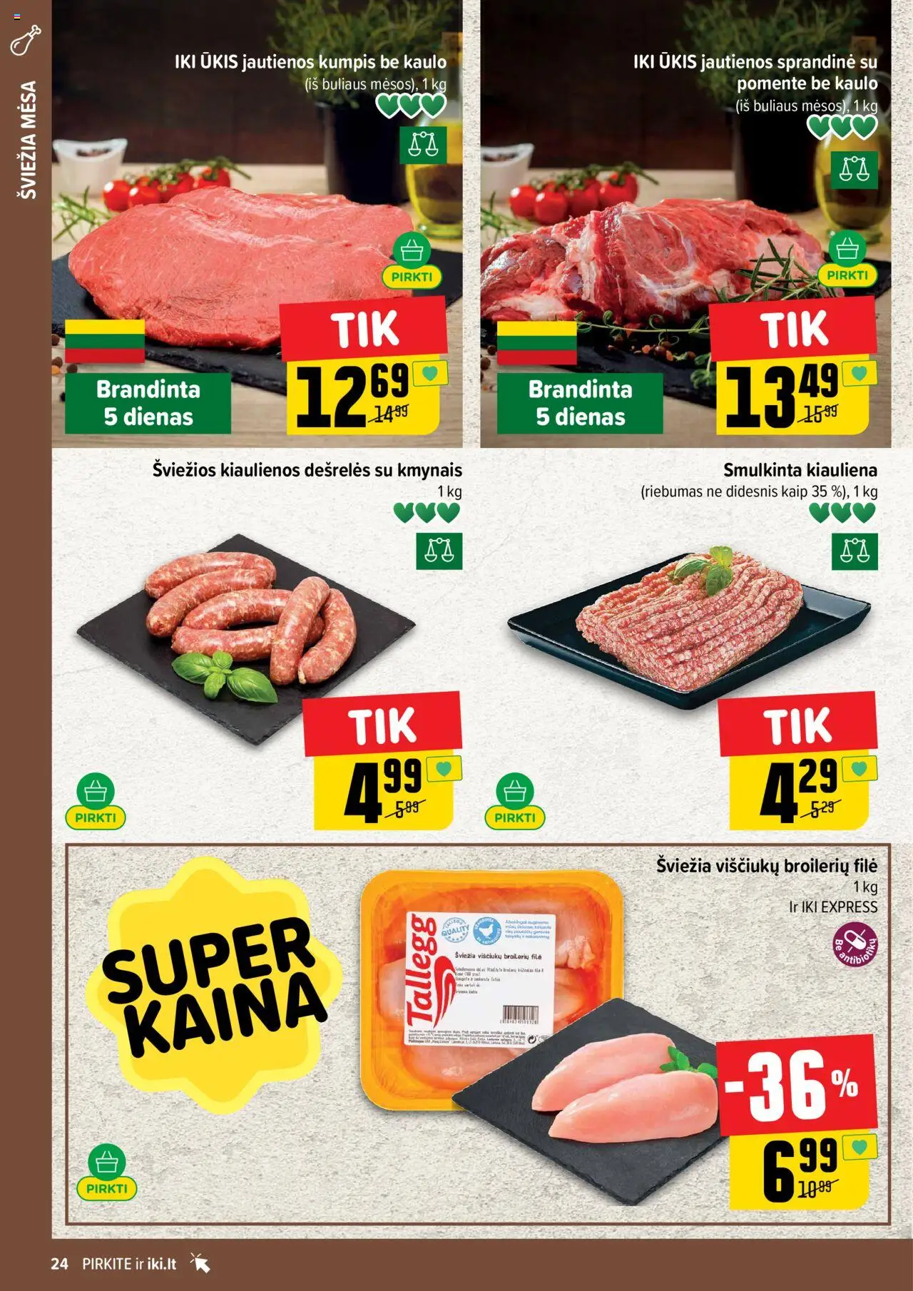 IKI akcijos nuo 08.09.2025 | Puslapis: 24 | Prekių: Kiaulienos, Jautienos, Kumpis, Kiauliena
