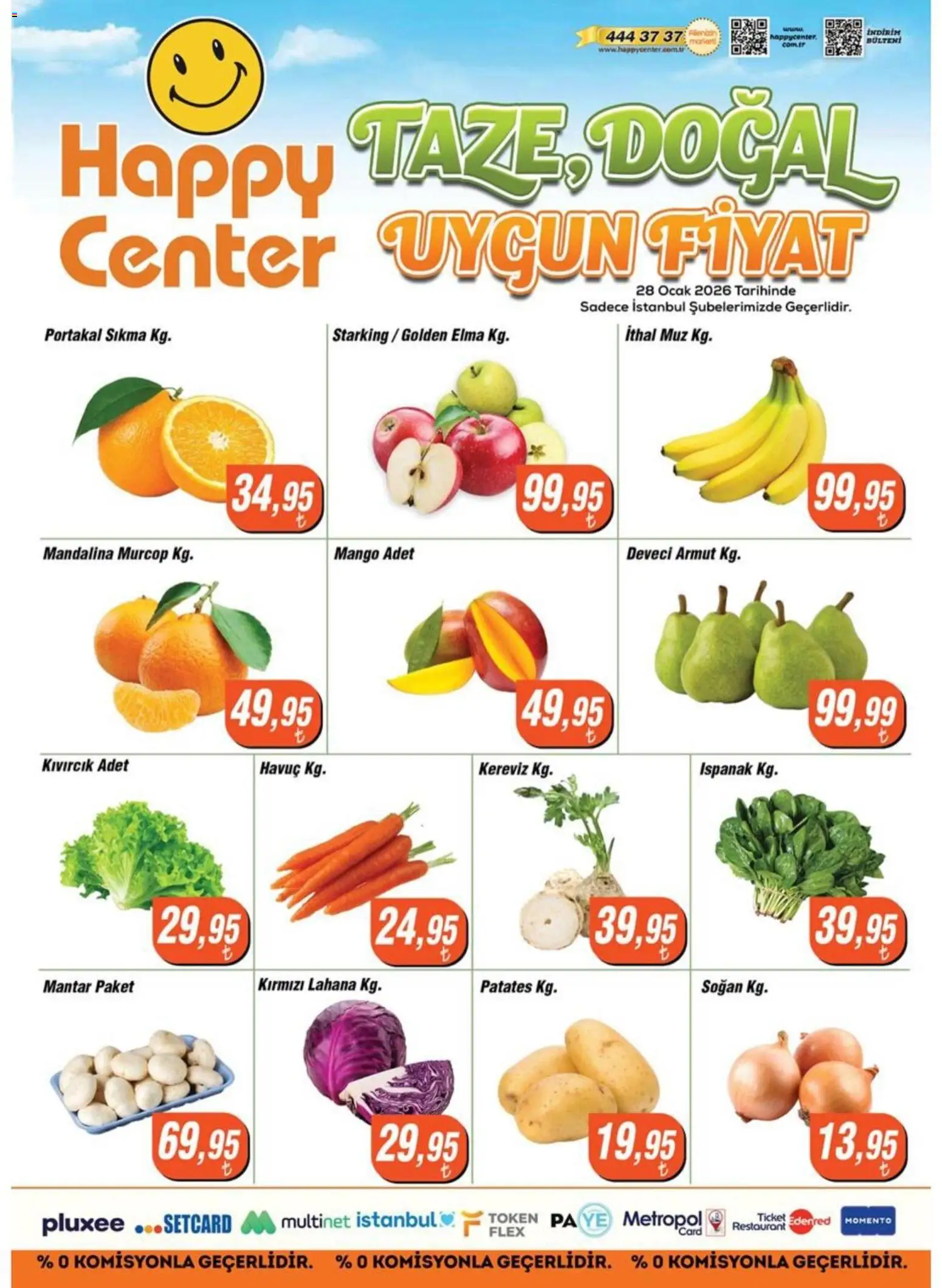 Happy Center Manav - 28.01.2026 tarihinden itibaren geçerlidir | Sayfa: 1 | Ürünler: Soğan, Kereviz, Armut, Mantar
