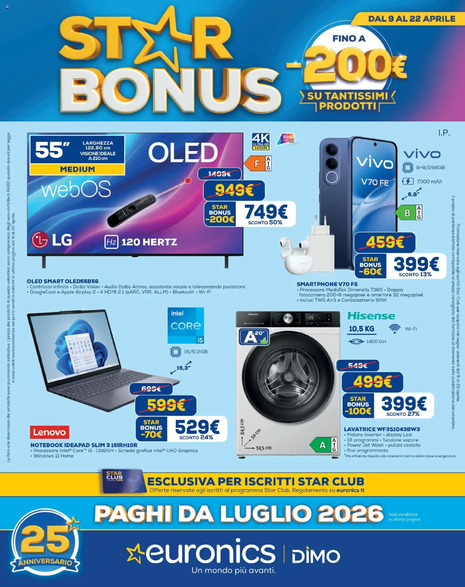 Volantino Euronics del 09.04.2026 | Pagina: 1 | Prodotti: Notebook, Lavatrice, Audio, Fotocamera
