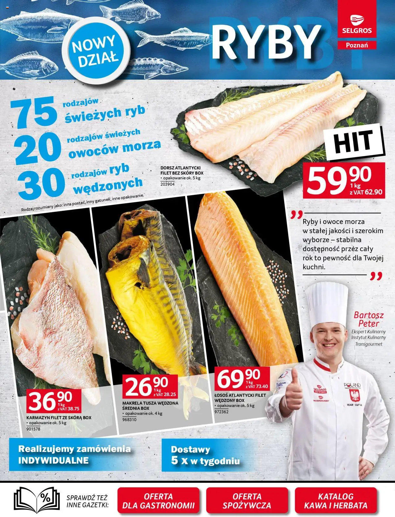 Selgros cash&carry Gazetka - Poznań oferta dla gastronomii od 09.10.2025 | Strona: 7 | Produkty: Dorsz, Łosoś, Kawa, Herbata