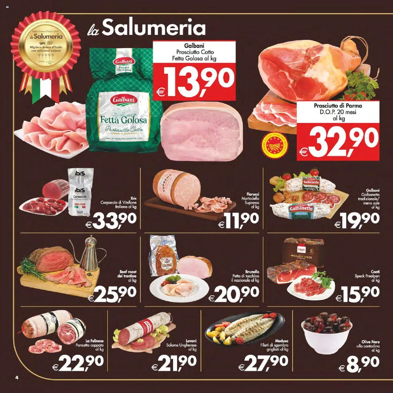 Volantino Decò del 22.08.2025 | Pagina: 4 | Prodotti: Prosciutto di Parma, Salame, Pancetta, Prosciutto