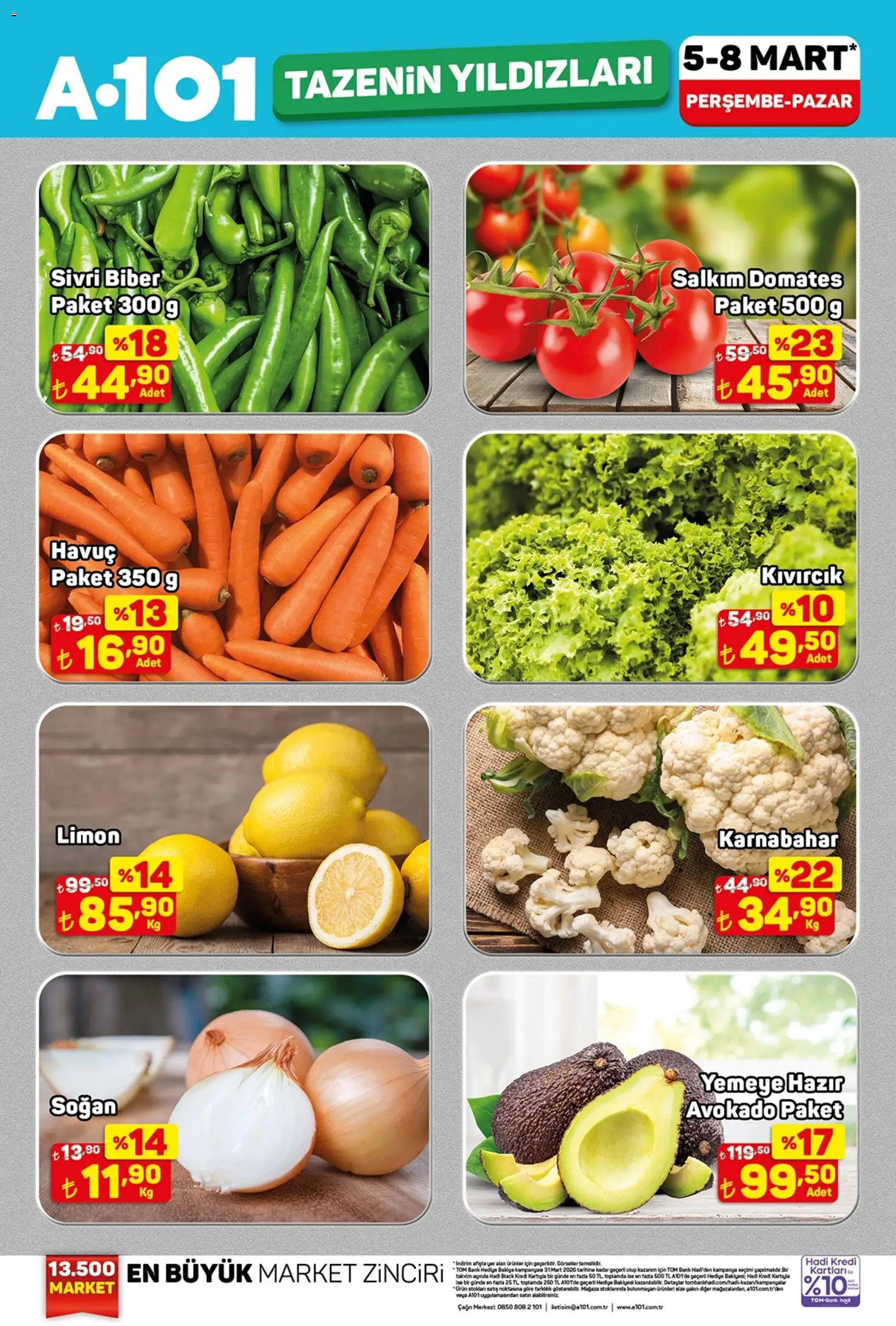 A101 - Tazenin Yıldızları - 05.03.2026 tarihinden itibaren geçerlidir | Sayfa: 2 | Ürünler: Havuç, Avokado, Limon, Karnabahar