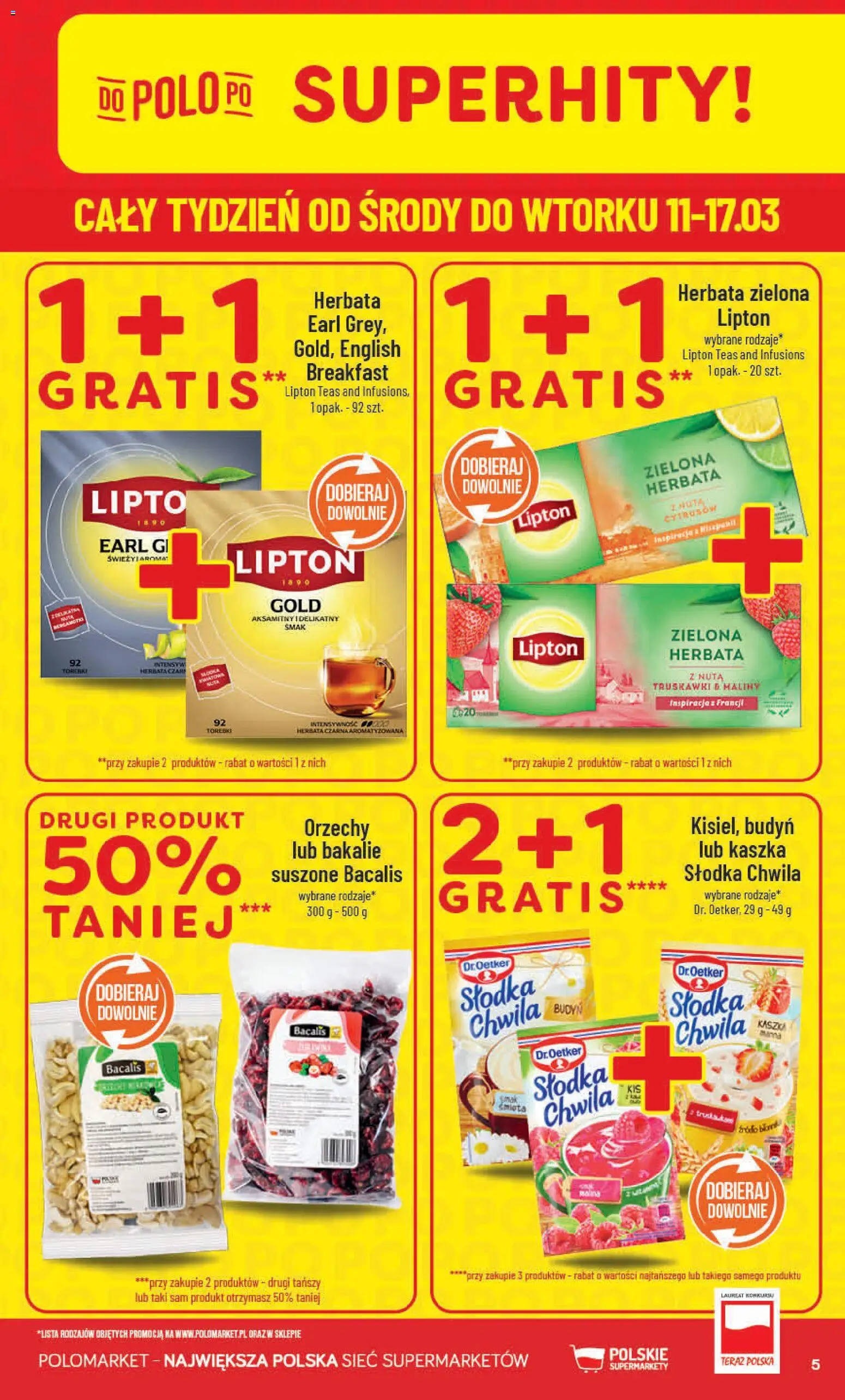 POLOmarket gazetka od 11.03.2026 | Strona: 5 | Produkty: Maliny, Herbata, Orzechy, Torebki