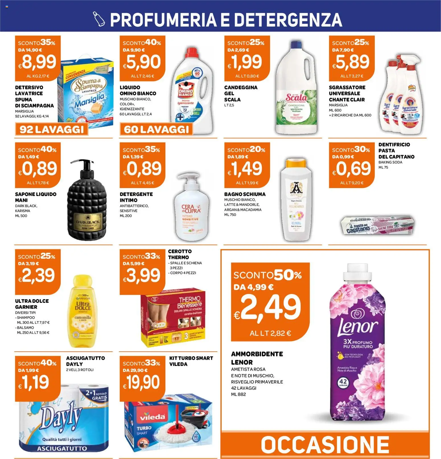 Volantino Ekom del 02.01.2026 | Pagina: 5 | Prodotti: Sapone, Ammorbidente, Sgrassatore, Pasta