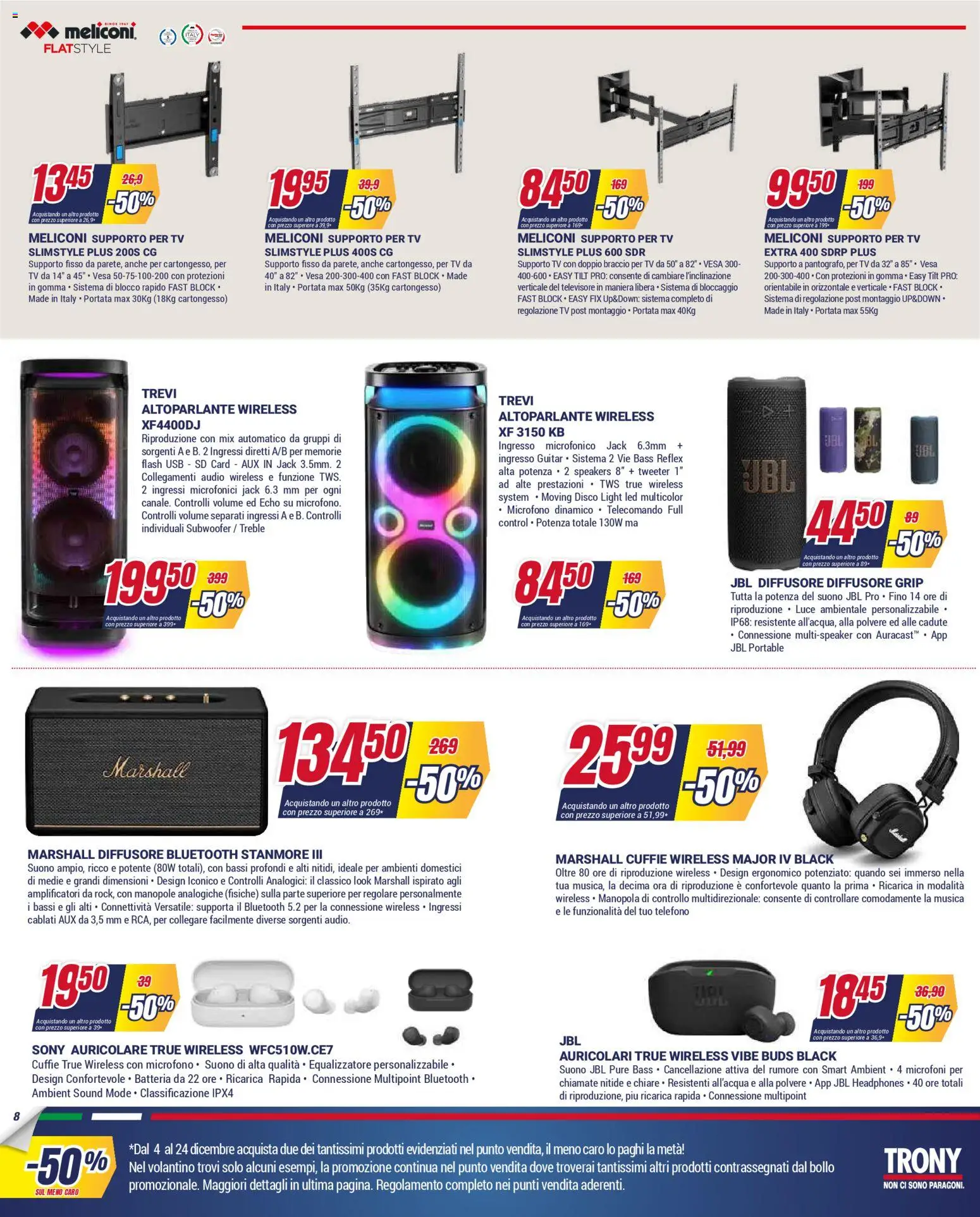 Volantino Trony del 04.12.2025 | Pagina: 8 | Prodotti: TV, Disco, Microfono, USB