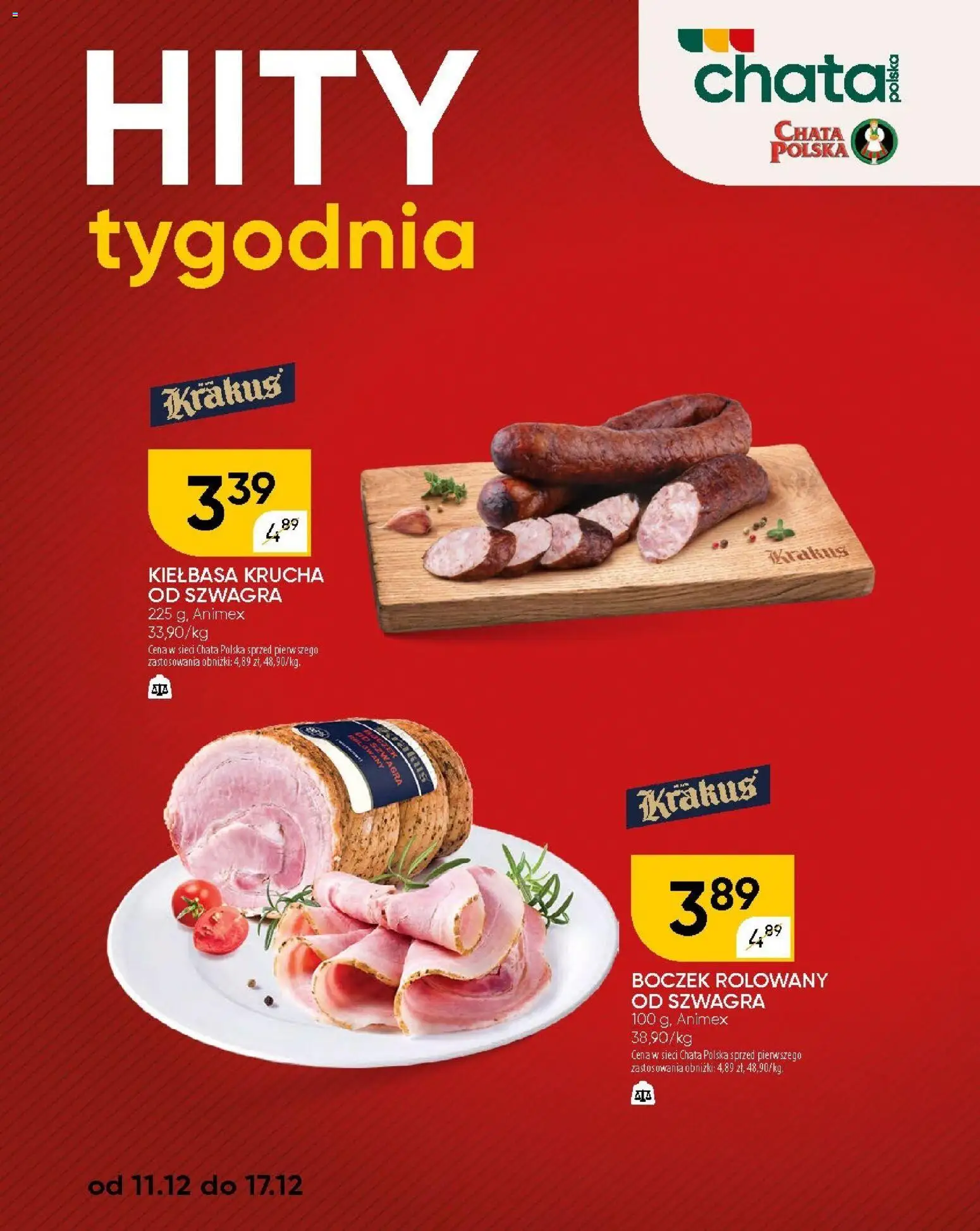 Chata Polska Gazetka od 11.12.2025 | Strona: 2 | Produkty: Kiełbasa, Boczek