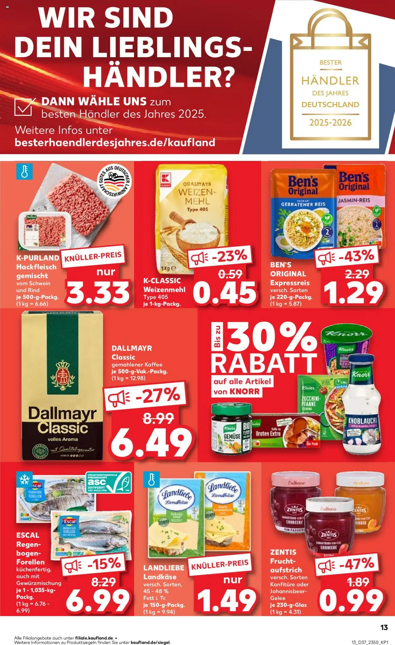 Kaufland prospekt Völklingen	 – gültig ab 14.09.2025 | Seite: 13 | Produkte: Weizenmehl, Reis, Zucchini, Hackfleisch
