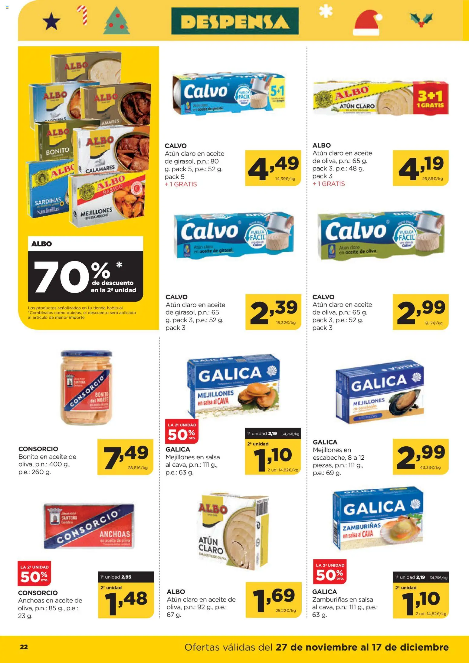 Alimerka folleto Castilla y León │ válido desde el 27.11.2025 | Página: 22 | Productos: Calamares, Aceite, Aceite de oliva, Atún claro