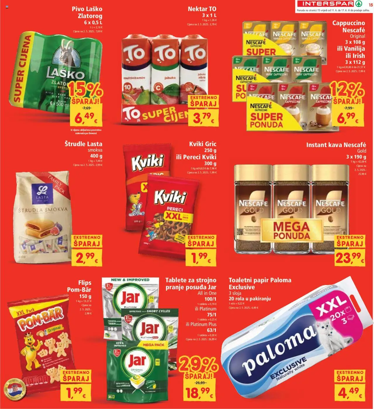 Interspar katalog | vrijedi od 11.06.2025 | Stranica: 15 | Proizvodi: Nescafe, Laško, Tableta, Štrudle