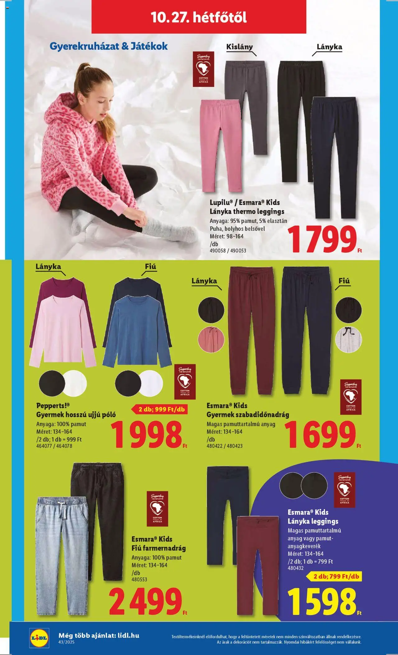 Lidl akciós ujság - amely érvényes a következő dátumtól: 22.10.2025 | Oldal: 46 | Termékek: Farmernadrág, Játékok, Leggings