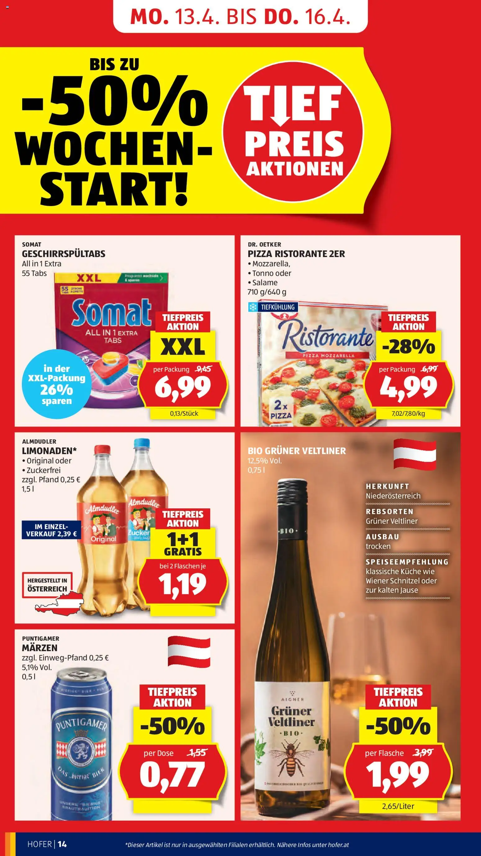 Hofer Flugblatt gültig ab 08.04.2026 | Seite: 16 | Produkte: Pizza, Bier