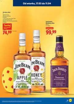 Pogląd oferty "Jim Beam, likier, 1L, Apple lub Honey, cena za 1 but. przy zakupie 2 but. lub wielokrotności 2 but." - ważna od 17.03.2026 | Strona: 32 | Produkty: Jim Beam, Jack Daniel's, Jack Daniel's Apple