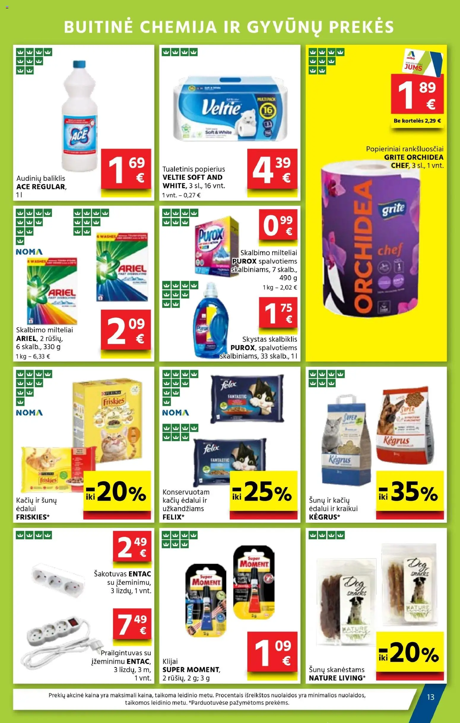 AIBE akcijos nuo 13.11.2025 | Puslapis: 13 | Prekių: Skalbimo milteliai, Tualetinis popierius