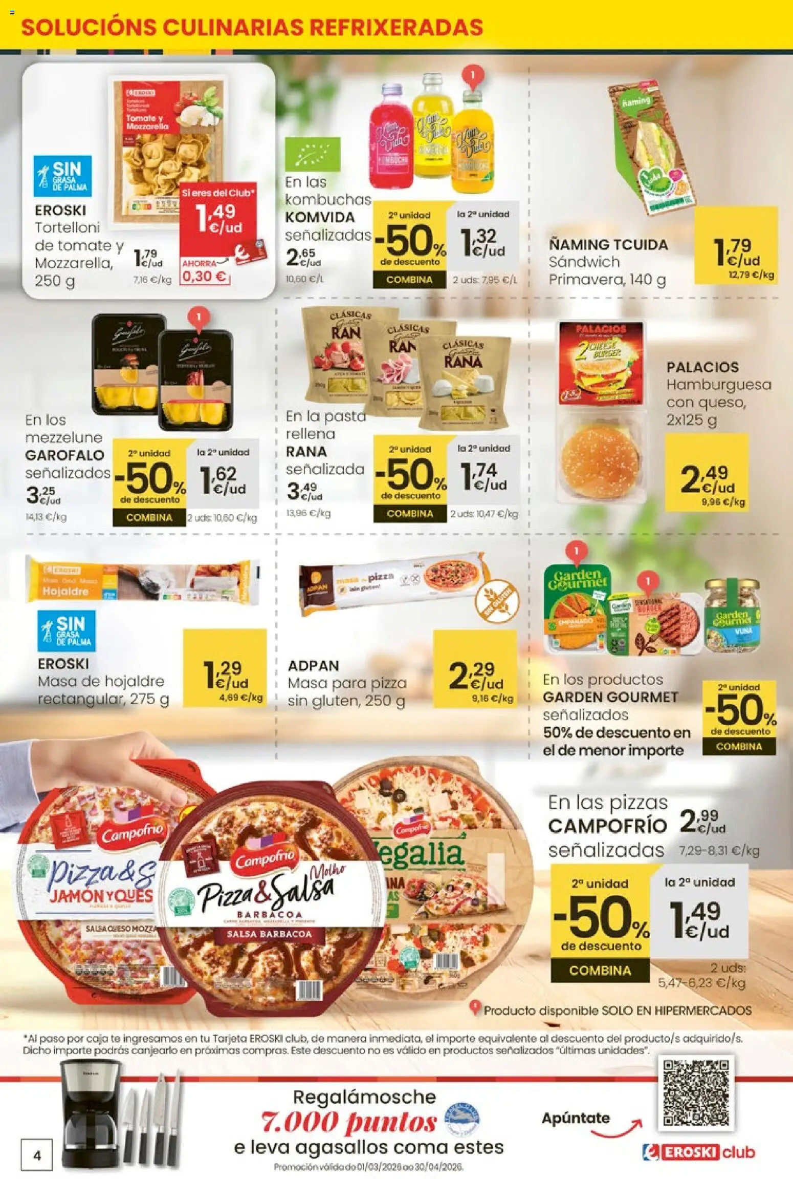 Eroski ¿Quieres ahorrar conmigo? │ válido desde el 26.03.2026 | Página: 4 | Productos: Queso, Pizza, Pasta, Té