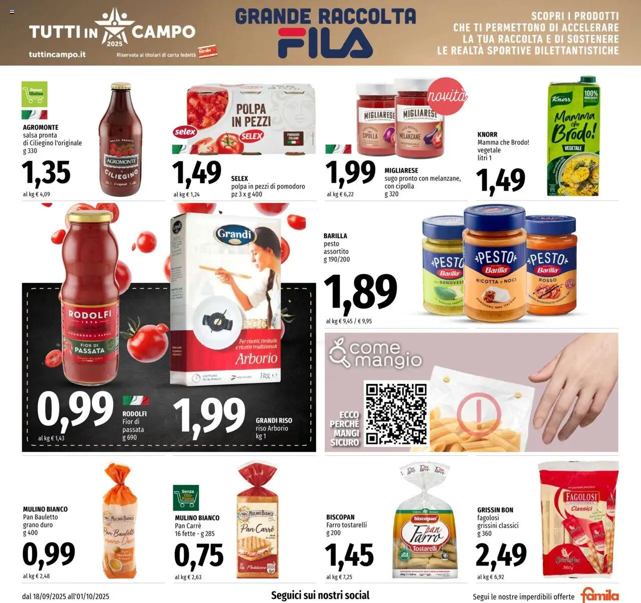 Volantino Famila del 18.09.2025 | Pagina: 11 | Prodotti: Riso, Noci, Grissini, Sugo