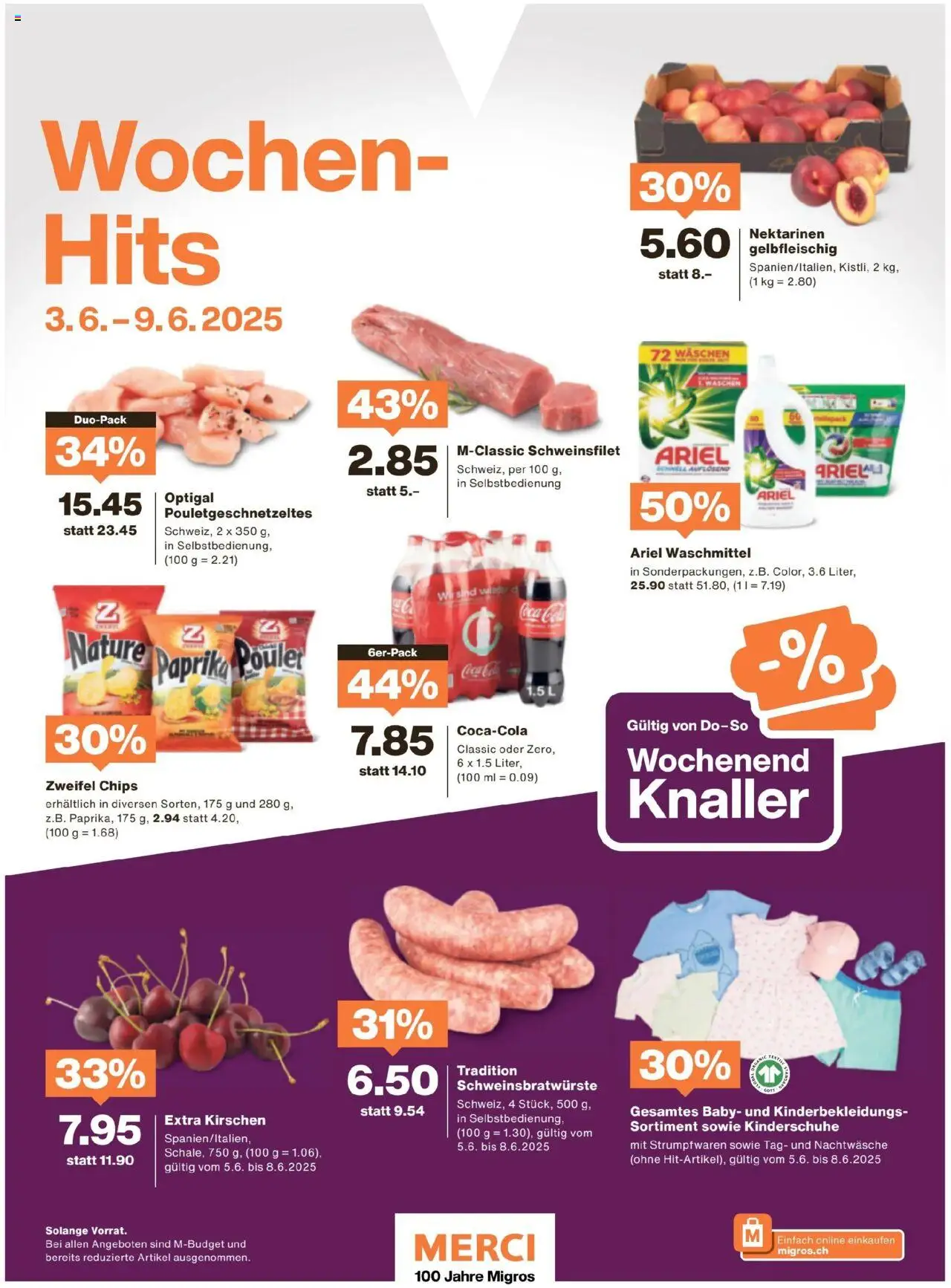 Migros Magazin ab 03.06.2025 | Seite: 72 | Produkte: Coca Cola, Waschmittel, Kirschen, Chips