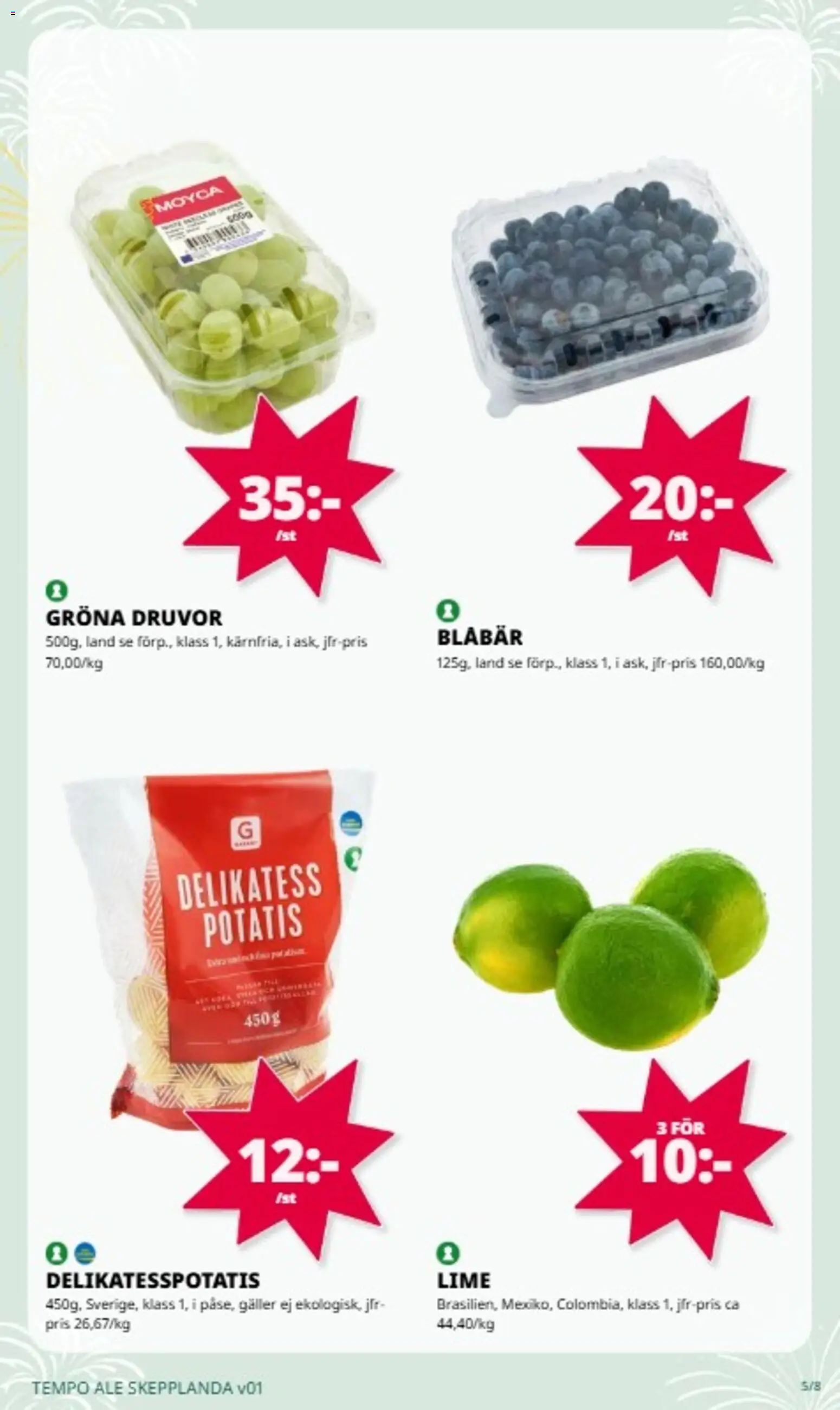 Tempo reklamblad aktuell från 29.12.2025 | Sida: 5 | Produkter: Galler, Potatis, Lime, Blåbär