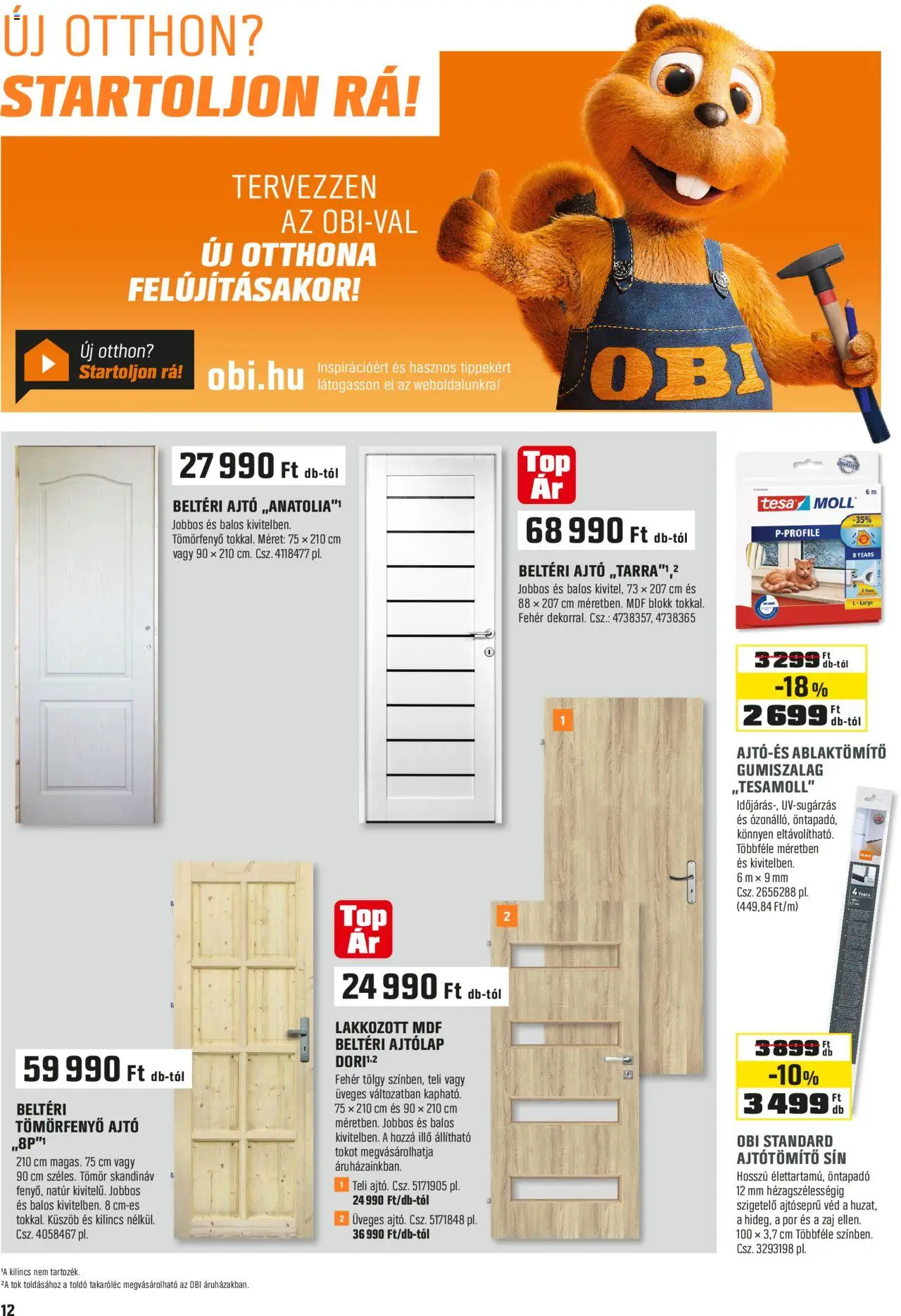 OBI akciós ujság - amely érvényes a következő dátumtól: 01.10.2025 | Oldal: 12 | Termékek: Tök, Ajtólap, Kilincs, Beltéri ajtó