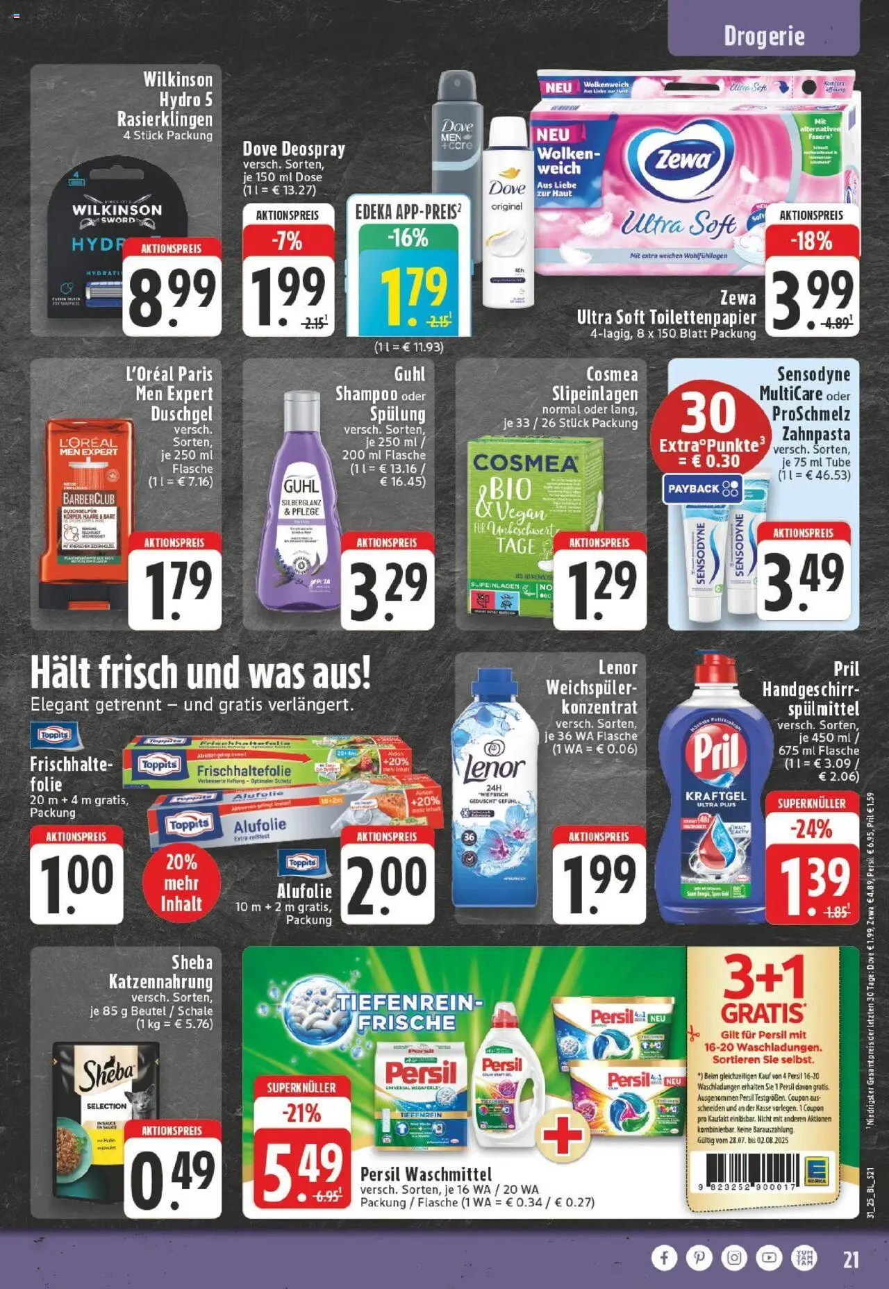 Edeka prospekt Bergheim	 - gültig ab dem 27.07.2025 | Seite: 21 | Produkte: Lenor, Shampoo, Zahnpasta, Toilettenpapier
