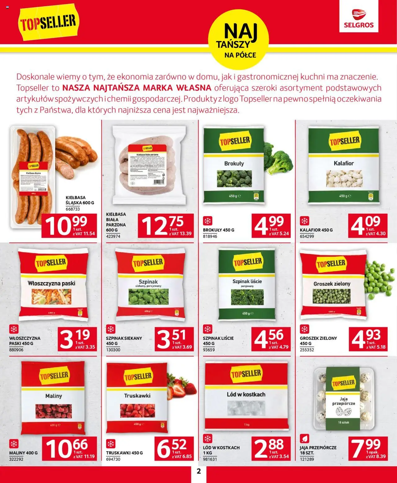 Selgros cash&carry Gazetka - Topseller od 22.05.2025 | Strona: 2 | Produkty: Kiełbasa, Groszek, Kalafior, Lód w kostkach