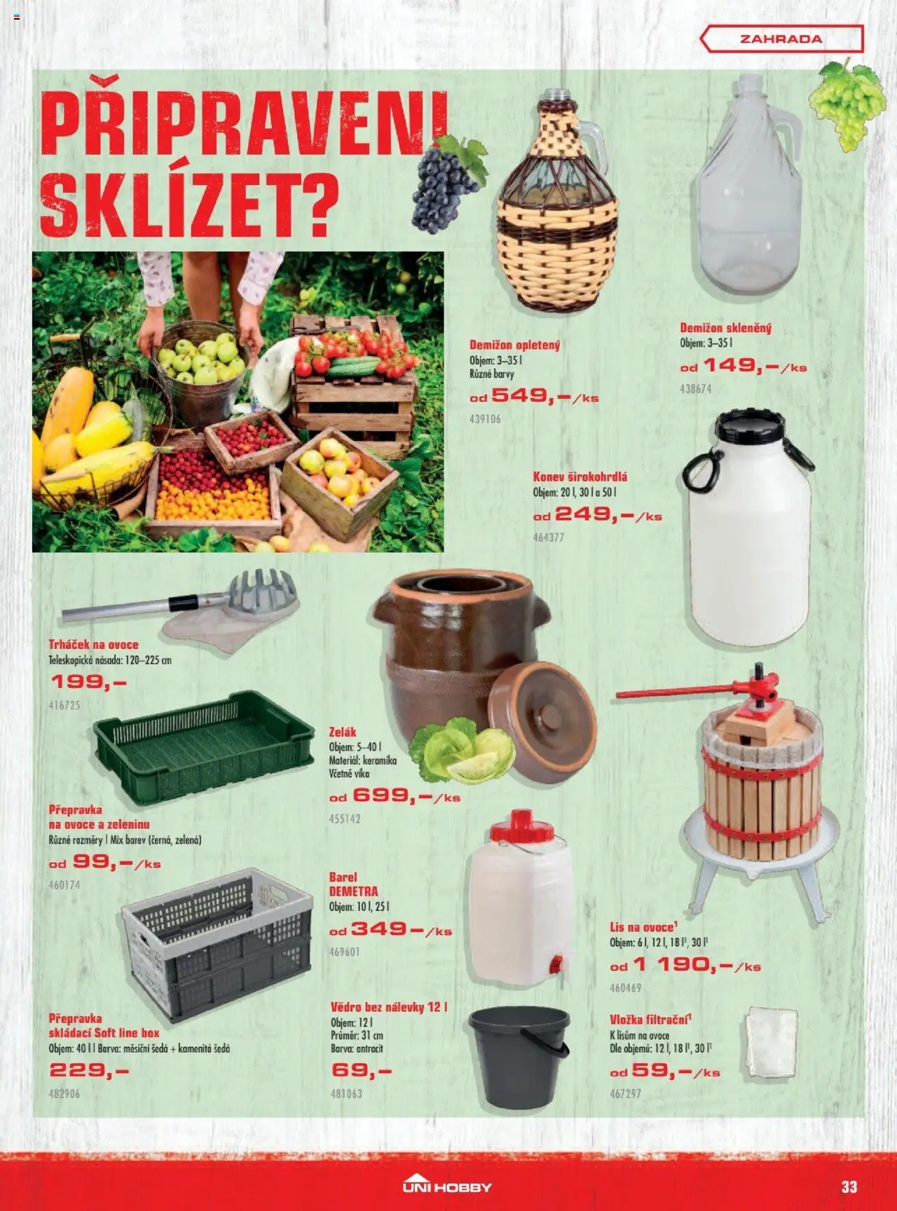Uni Hobby leták od 28.08.2025 | Strana: 33 | Produkty: Ovoce, Zahrada, Lis na ovoce, Přepravka