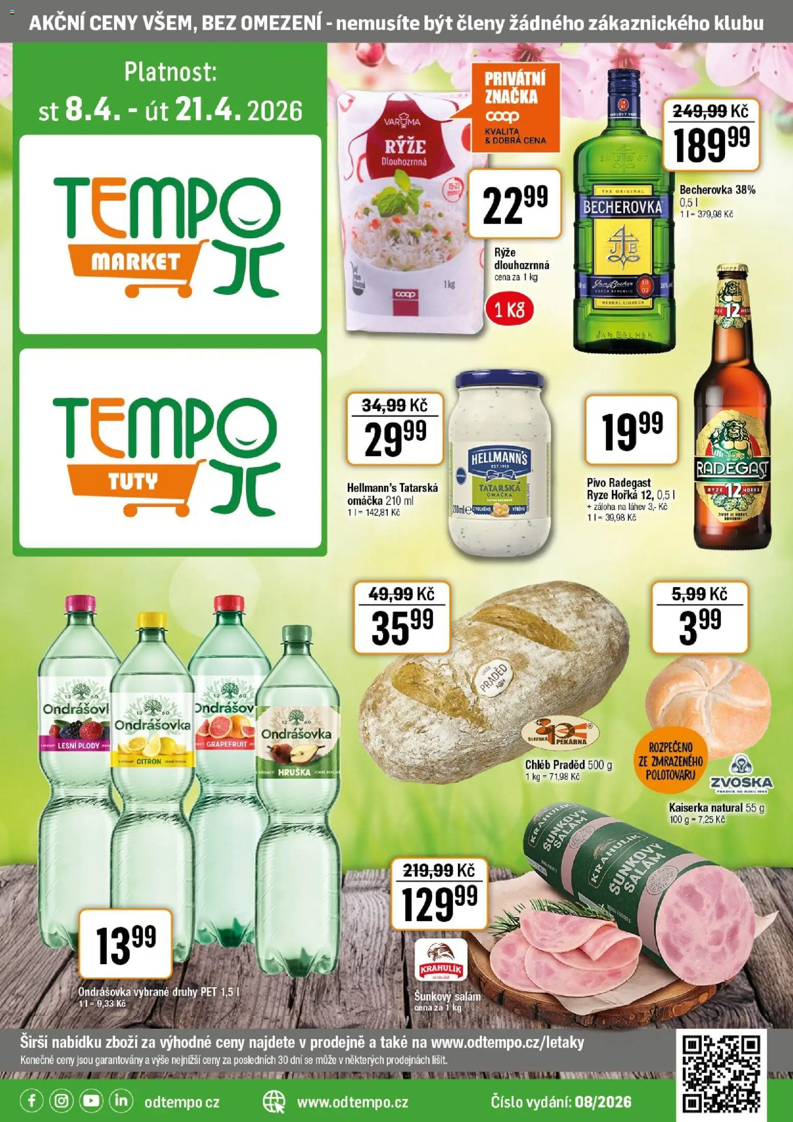 Tempo leták - Tuty od 08.04.2026 | Strana: 1 | Produkty: Rýže, Hellmann's, Pekárna, Becherovka