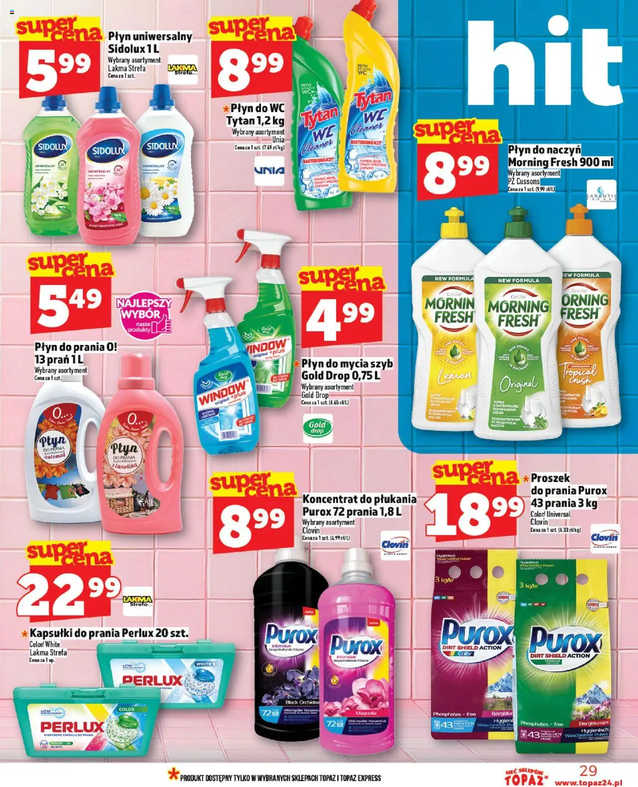 Topaz Gazetka MAZ od 14.08.2025 | Strona: 29 | Produkty: Płyn do mycia szyb, Cleaner, Kapsułki do prania
