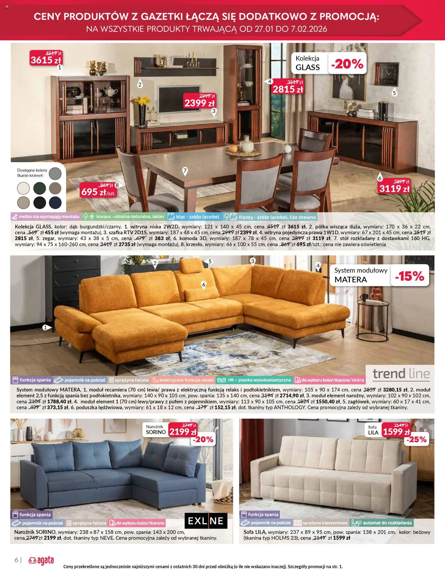 Salony Agata Gazetka od 27.01.2026 | Strona: 6 | Produkty: Poduszka, Komoda, Półka, Witryna