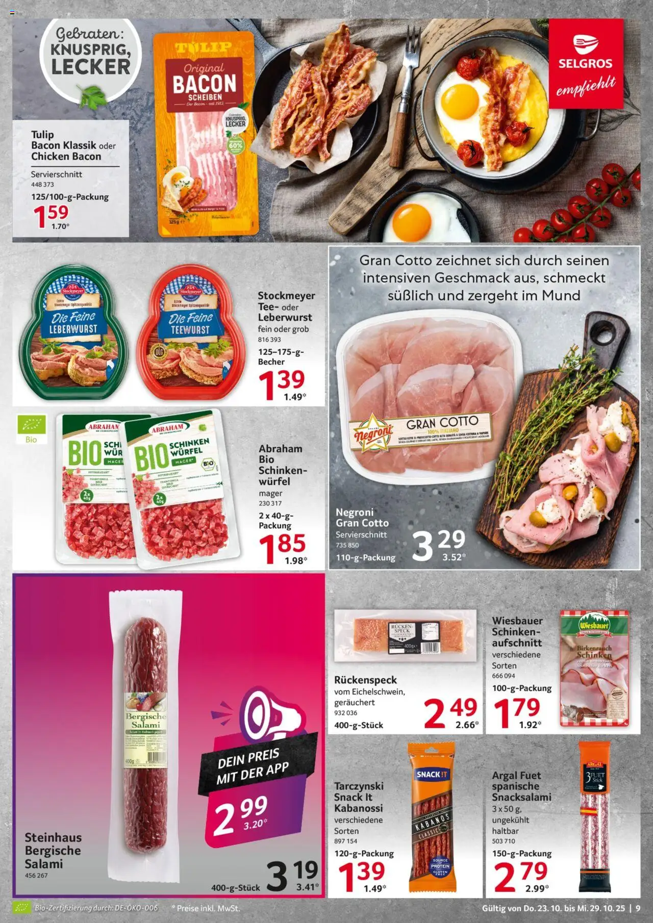 Selgros Prospekt 	 – gültig ab 23.10.2025 | Seite: 9 | Produkte: Salami, Schinken, Tee