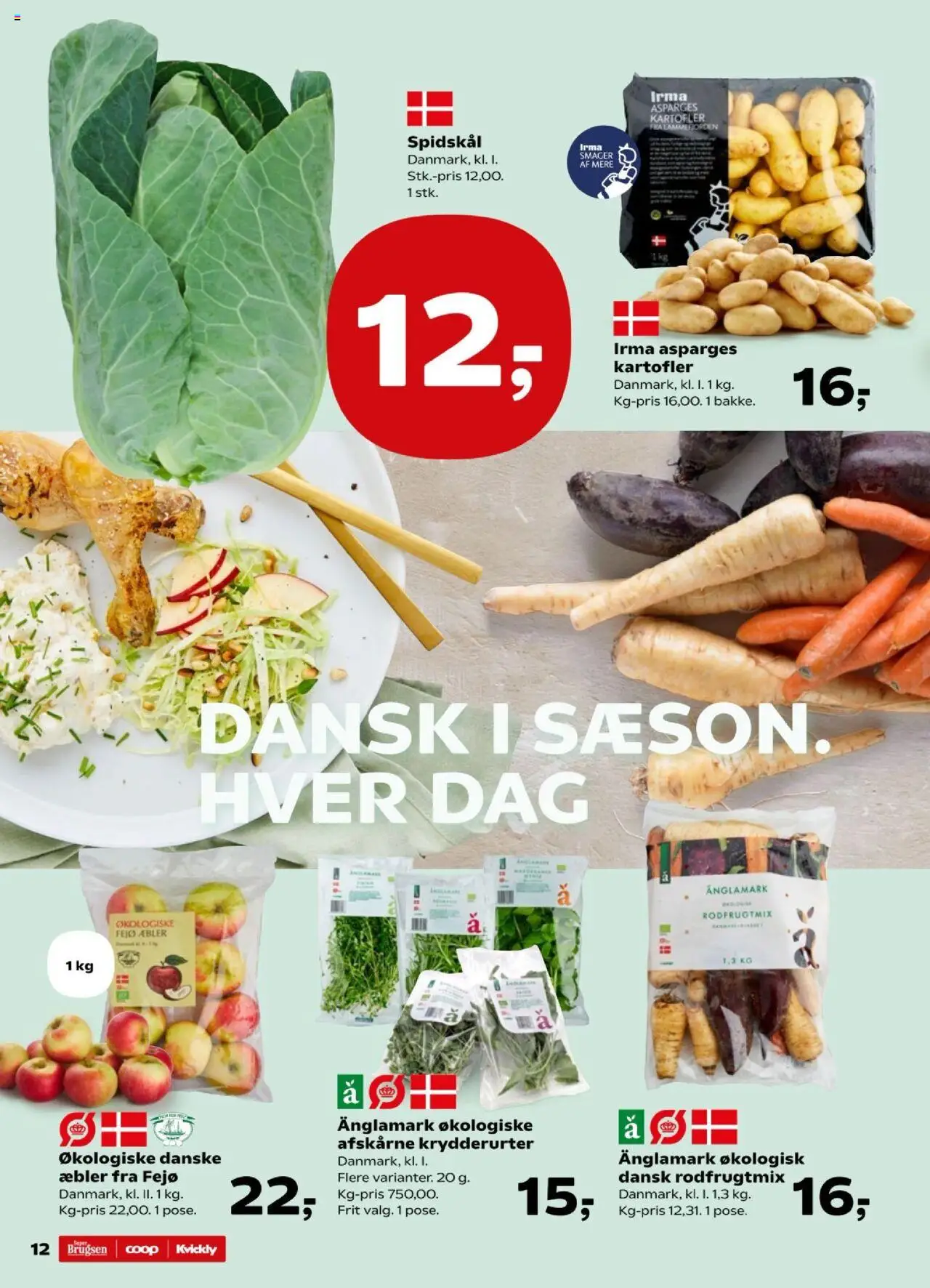Kvickly tilbudsavis – gyldig fra 03.10.2025 | Side: 12 | Produkter: Æbler, Kartofler, Spidskål, Asparges