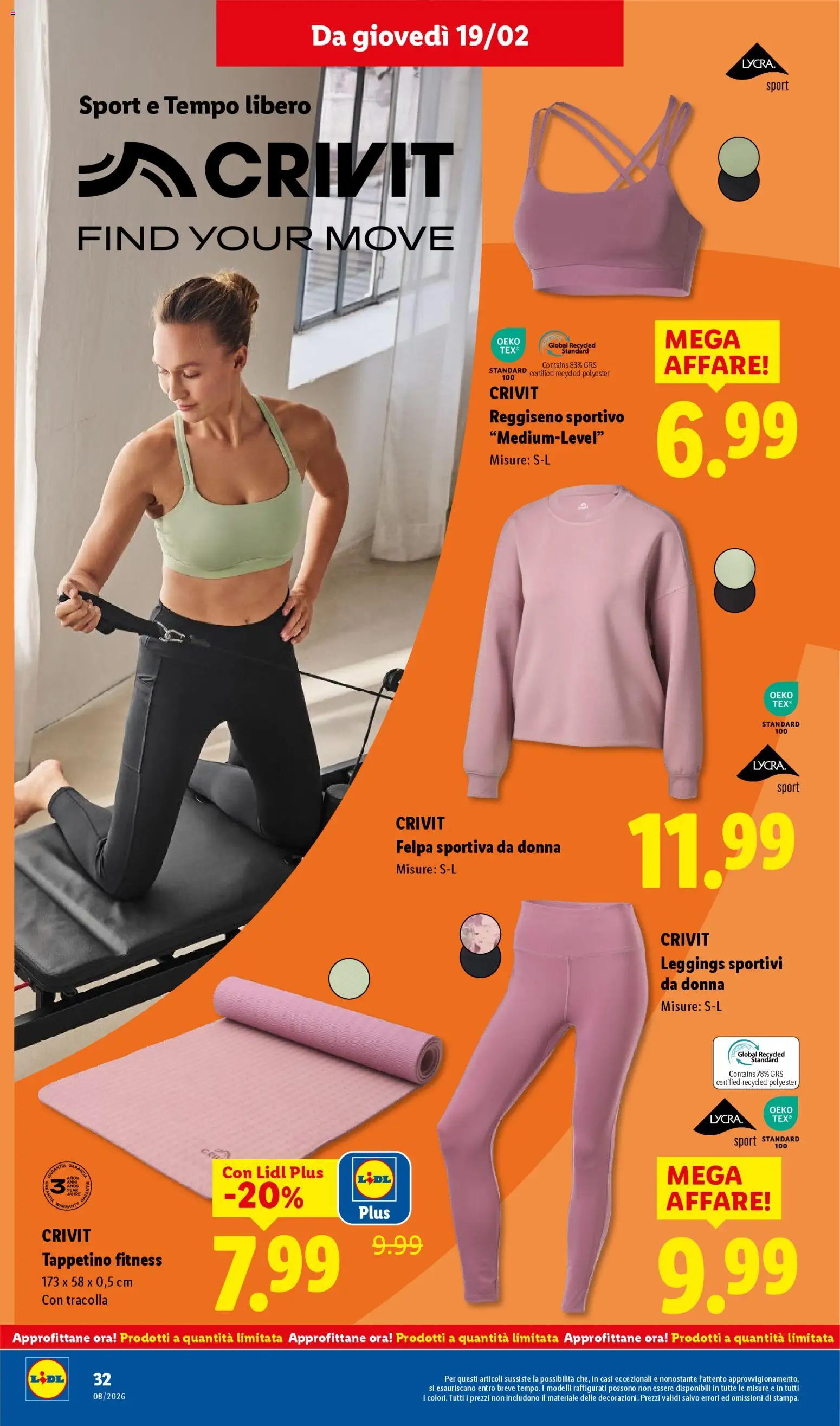 Volantino Lidl del 16.02.2026 | Pagina: 34 | Prodotti: Felpa, Reggiseno, Leggings