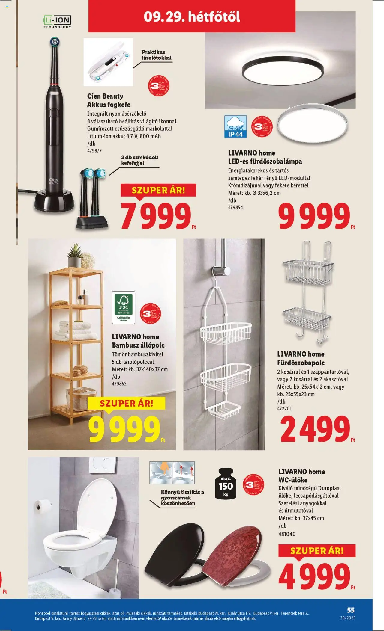 Lidl akciós ujság - amely érvényes a következő dátumtól: 25.09.2025 | Oldal: 55 | Termékek: Wc-ülőke, Játékok, Állópolc, Fogkefe