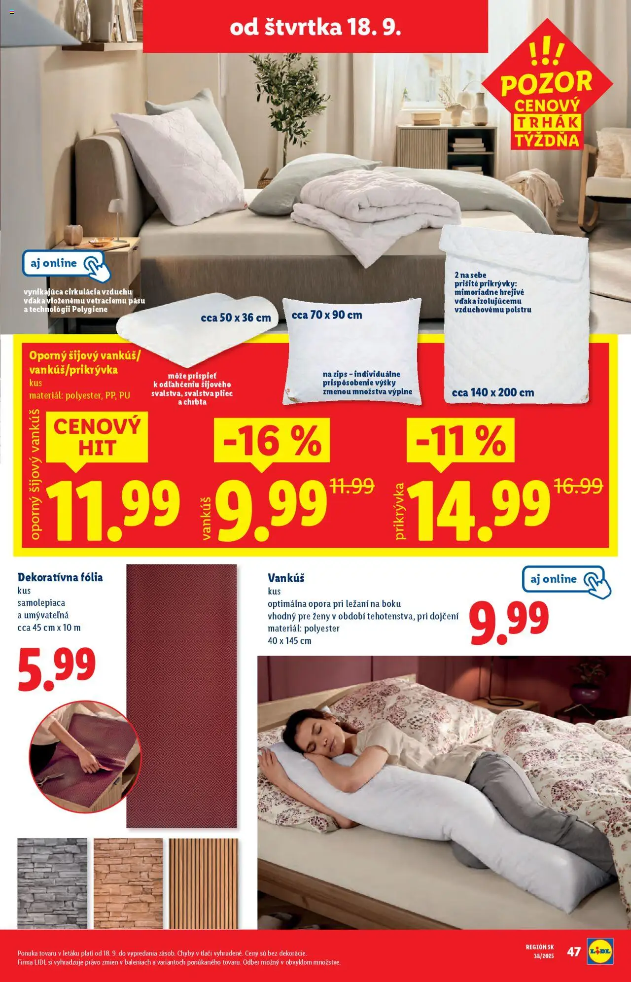 Nové Lidl akcie – leták je platný od 16.09.2025 | Strana: 95 | Produkty: Vankúš, Prikrývka