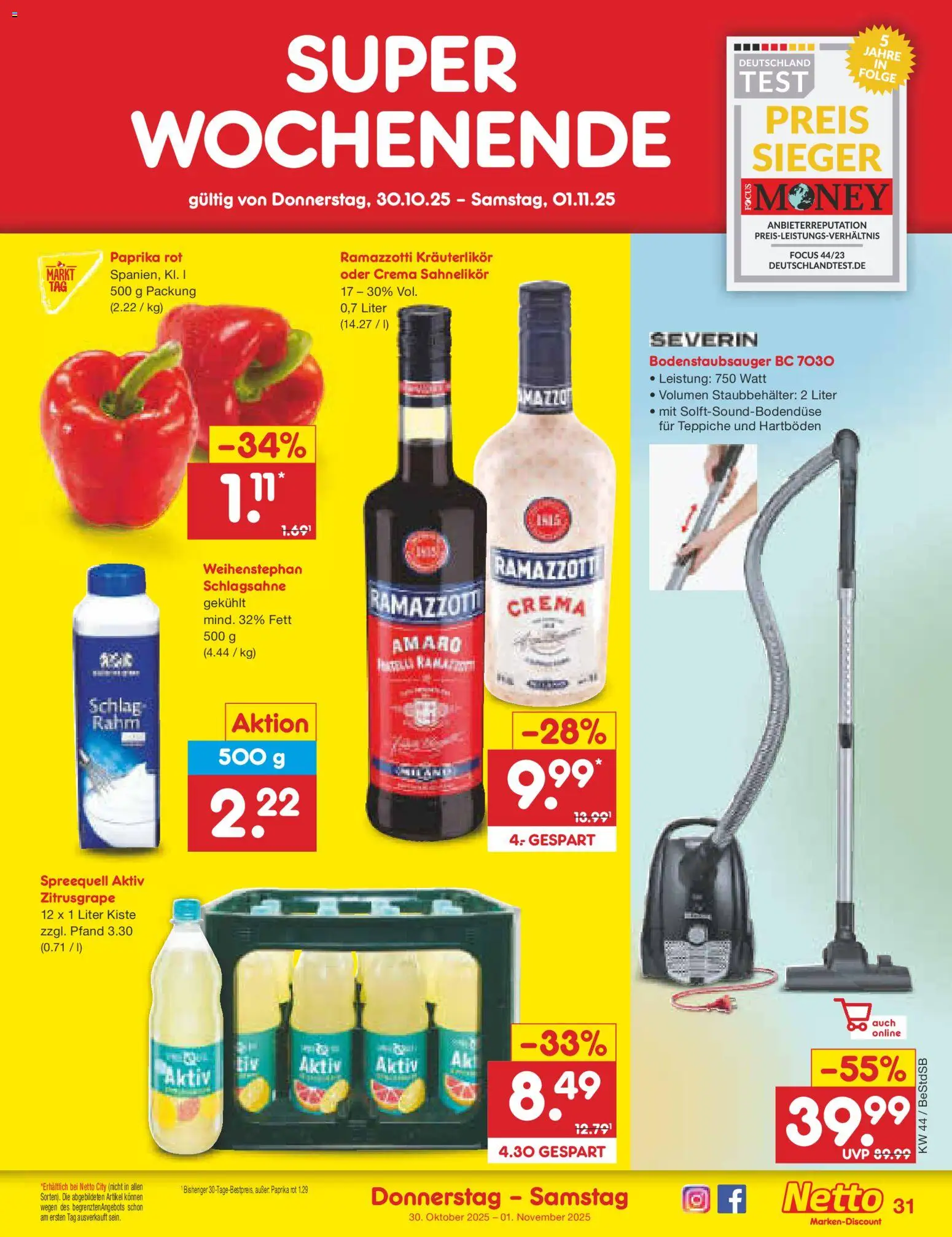 Netto Marken-Discount Prospekt 	 – gültig ab 27.10.2025 | Seite: 35 | Produkte: Schlagsahne, Paprika rot, Paprika, Ramazzotti