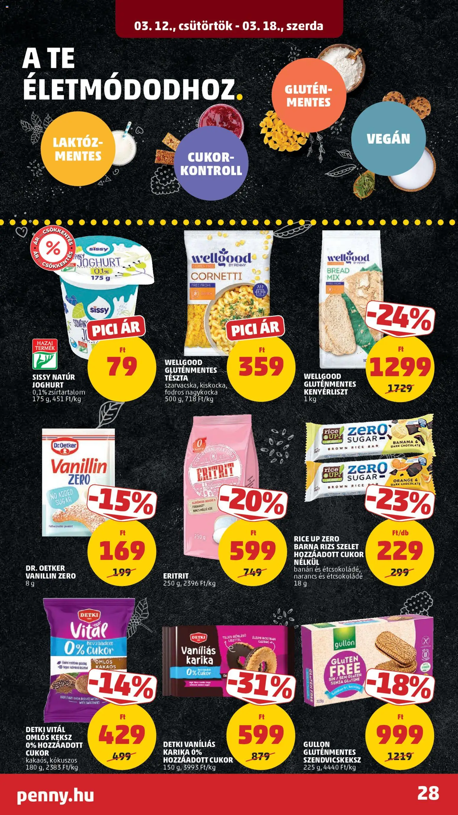 PENNY akciós ujság - amely érvényes a következő dátumtól: 12.03.2026 | Oldal: 34 | Termékek: Joghurt, Tészta, Gluténmentes, Cukor