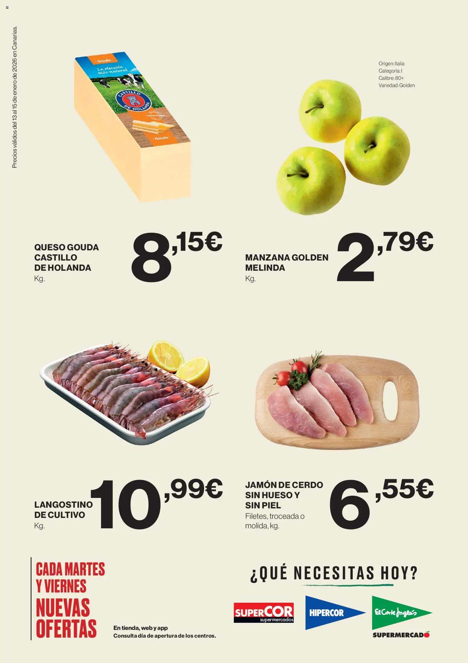 Supercor Canarias │ válido desde el 13.01.2026 | Página: 2 | Productos: Queso, Cerdo, Queso Gouda, Langostino