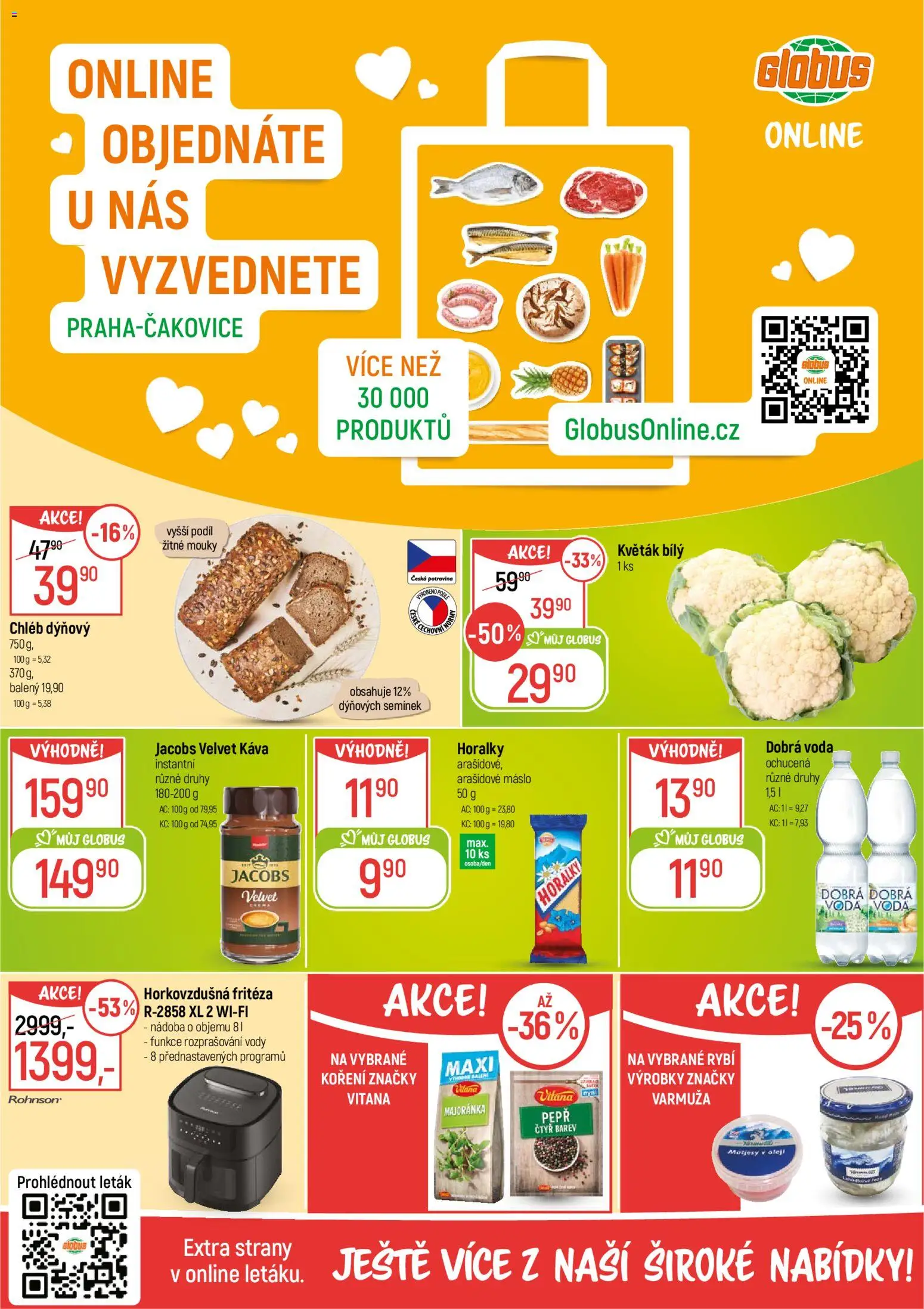 Globus leták - Praha Čakovice od 18.02.2026 | Strana: 2 | Produkty: Voda, Káva, Fritéza, Horkovzdušná fritéza