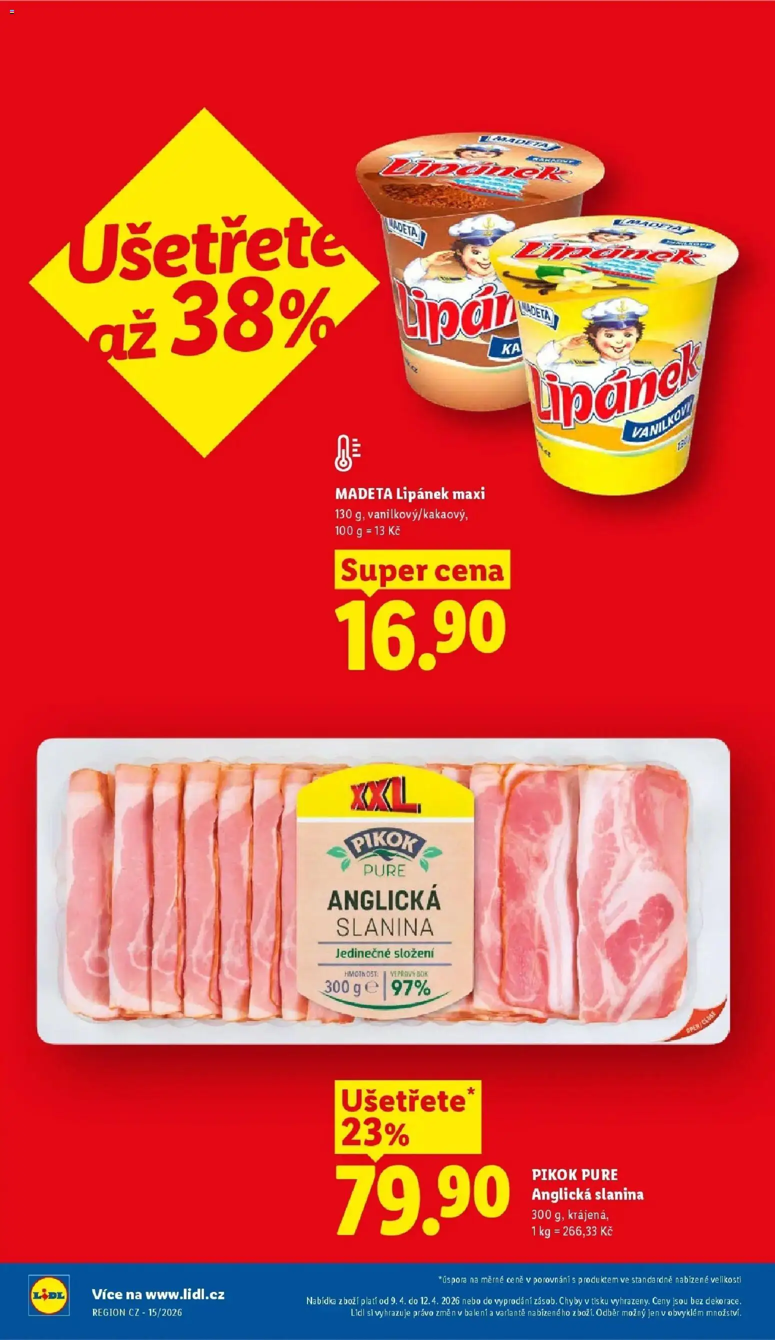 Lidl aktuální leták od 09.04.2026 | Strana: 4 | Produkty: Vepřový bok, Anglická slanina, Slanina, Pikok