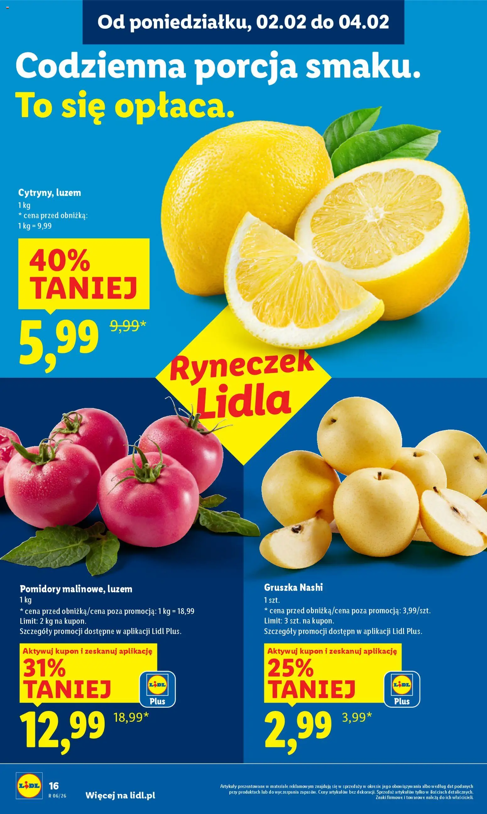 Lidl Gazetka od 02.02.2026 | Strona: 16 | Produkty: Gruszka, Pomidory