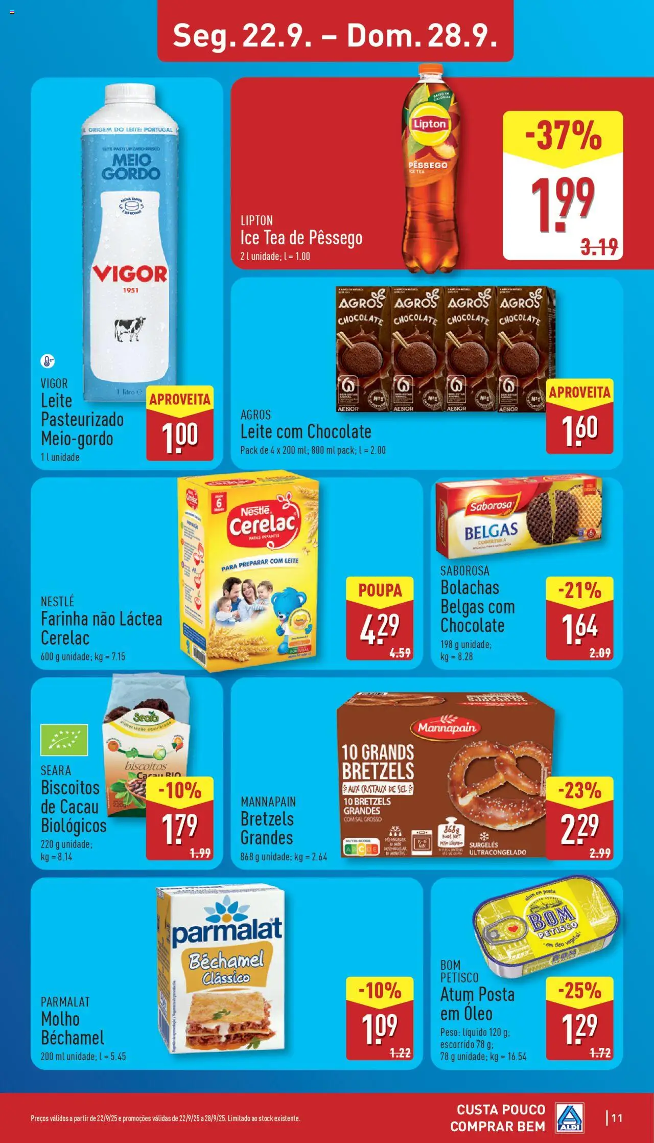 Aldi folheto │ válido de 22.09.2025 | Página: 11 | Produtos: Bolachas, Sal, Leite, Óleo