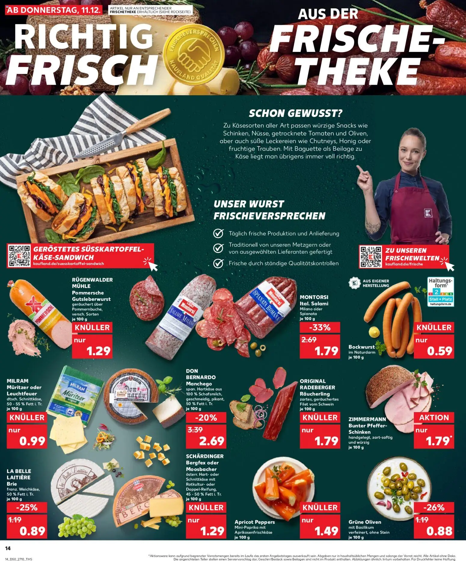 Kaufland prospekt Zeitz	 – gültig ab 11.12.2025 | Seite: 14 | Produkte: Bockwurst, Käse, Baguette, Pfeffer