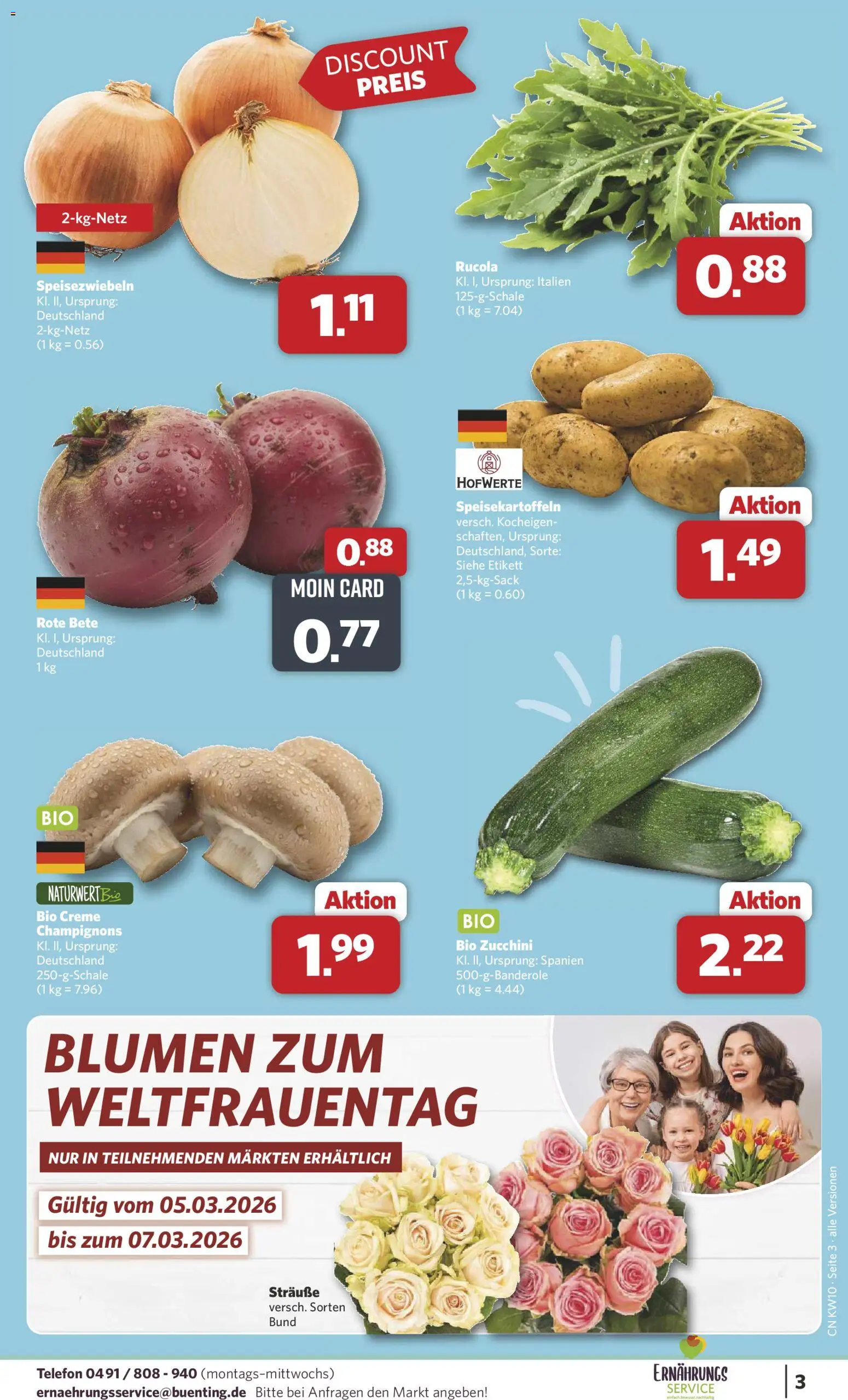 Combi Prospekt 	 – gültig ab 02.03.2026 | Seite: 3 | Produkte: Blumen, Champignons, Zucchini, Telefon
