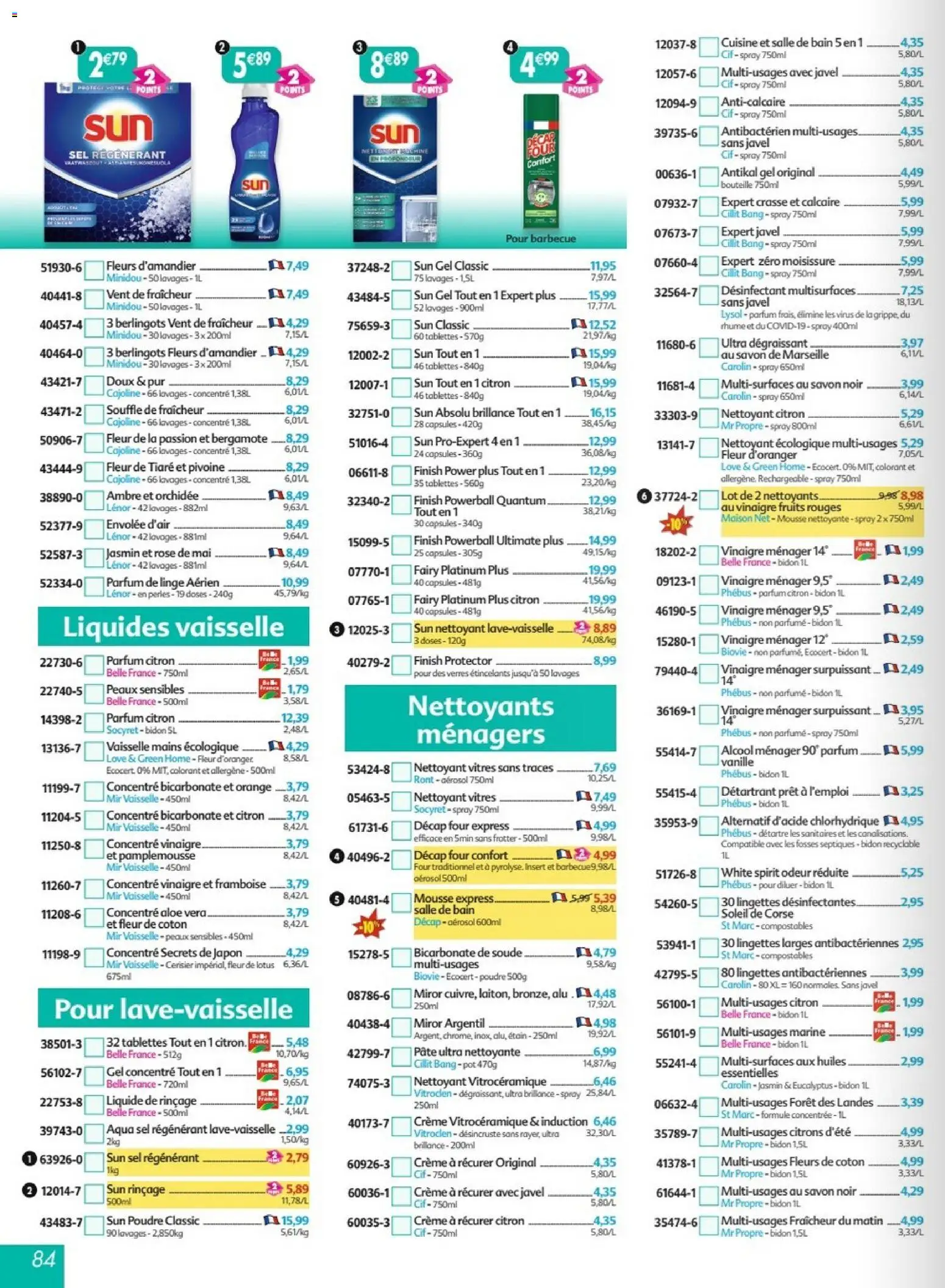 {H1} | Page: 84 | Produits: Four, Lenor, Sel, Bicarbonate de soude