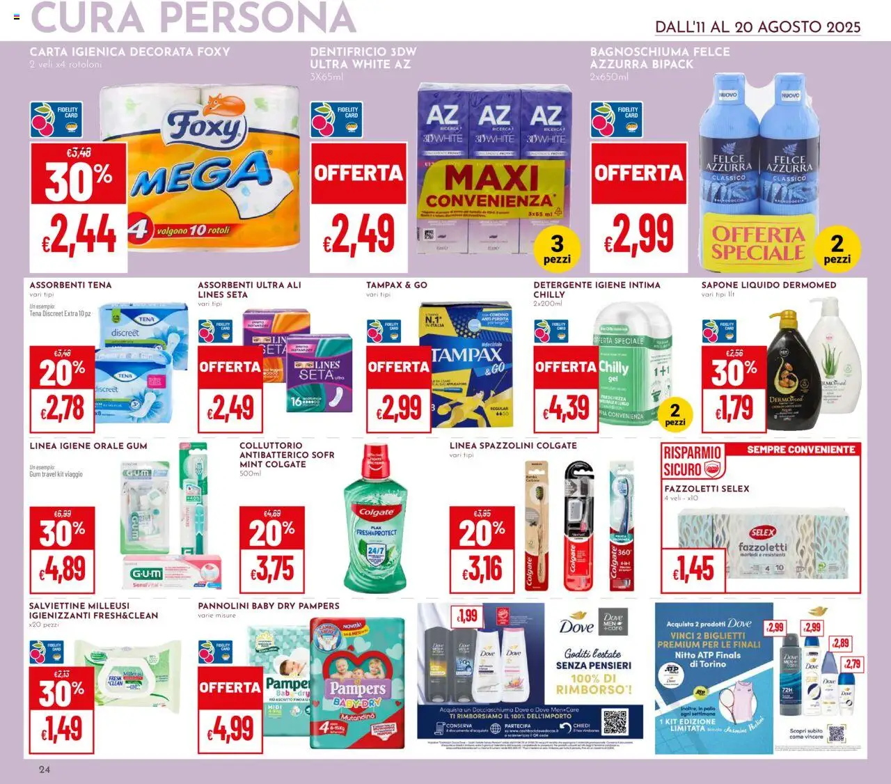 Volantino Pan del 11.08.2025 | Pagina: 24 | Prodotti: Pannolini, Bagnoschiuma, Fazzoletti, Pampers