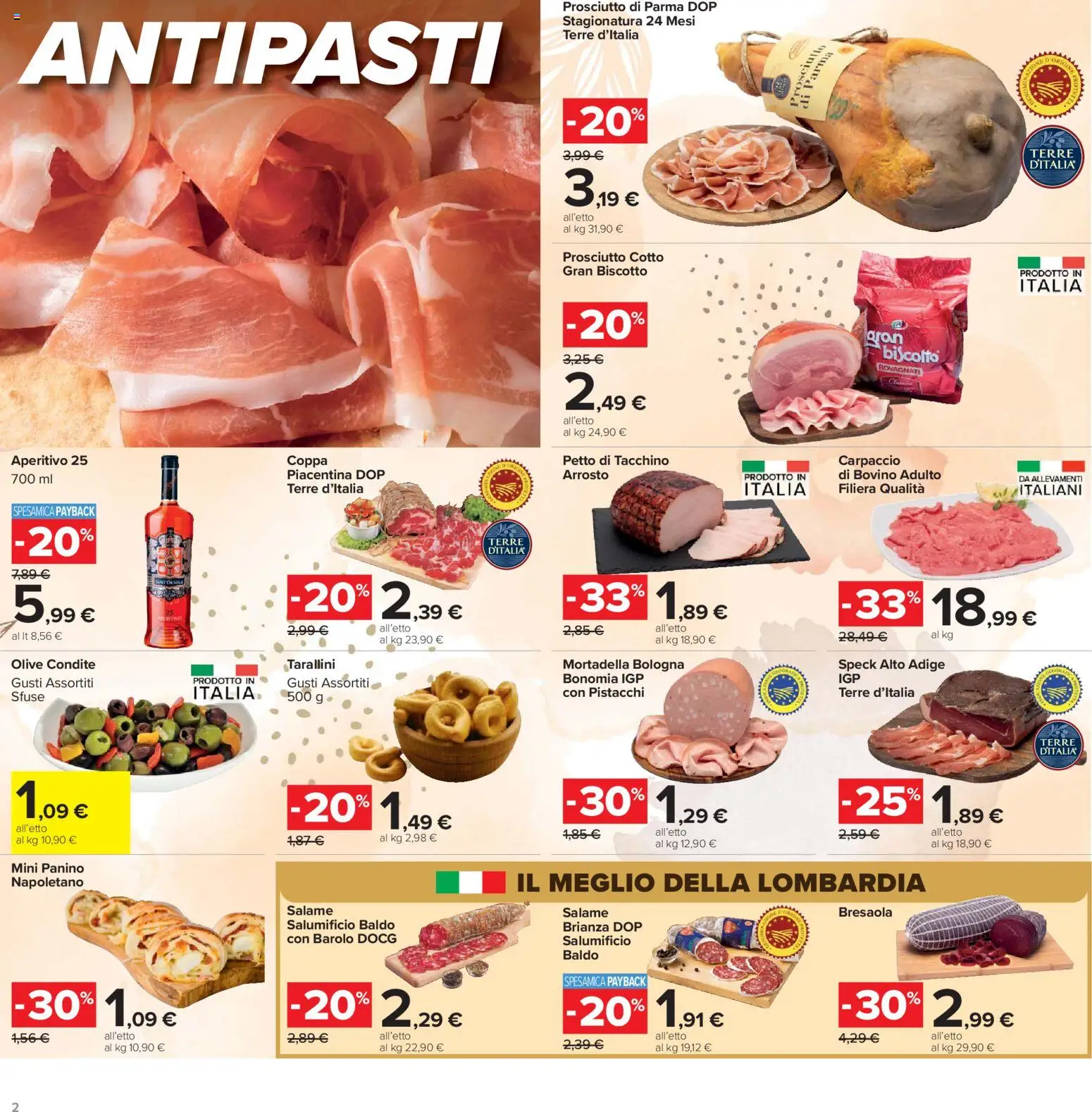 Volantino Carrefour del 24.03.2026 | Pagina: 2 | Prodotti: Bresaola, Tacchino, Olive, Mortadella