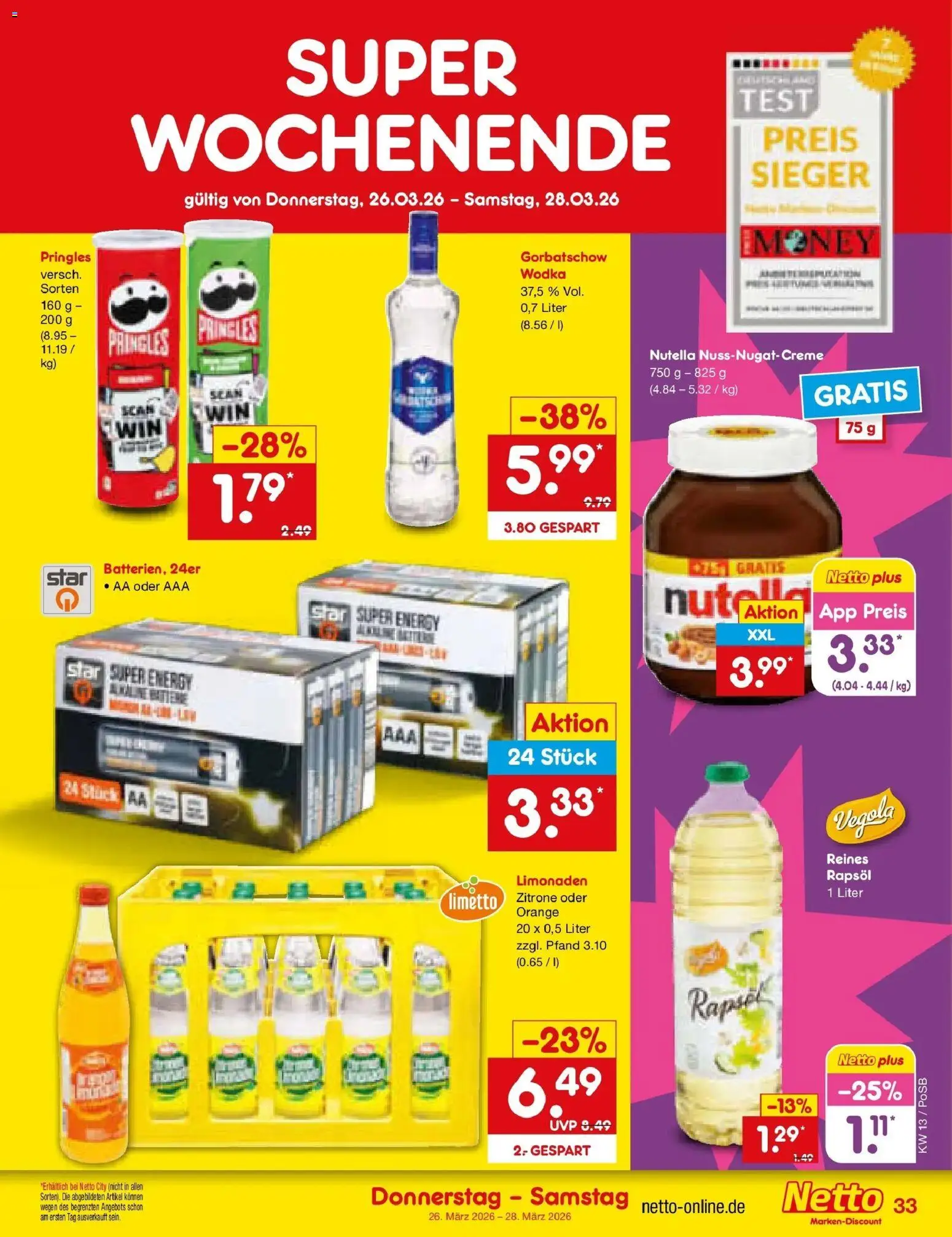 Netto Marken-Discount Prospekt Regensburg	 – gültig ab 23.03.2026 | Seite: 41 | Produkte: Energy, Rapsöl, Nutella, Zitrone