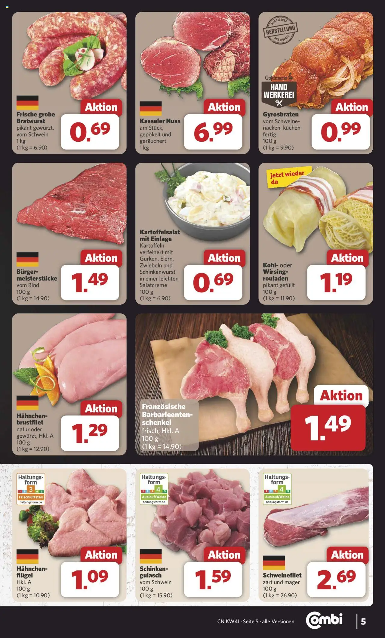 Combi Prospekt 	 – gültig ab 06.10.2025 | Seite: 5 | Produkte: Hahnchen, Gulasch, Schinken, Kuchen
