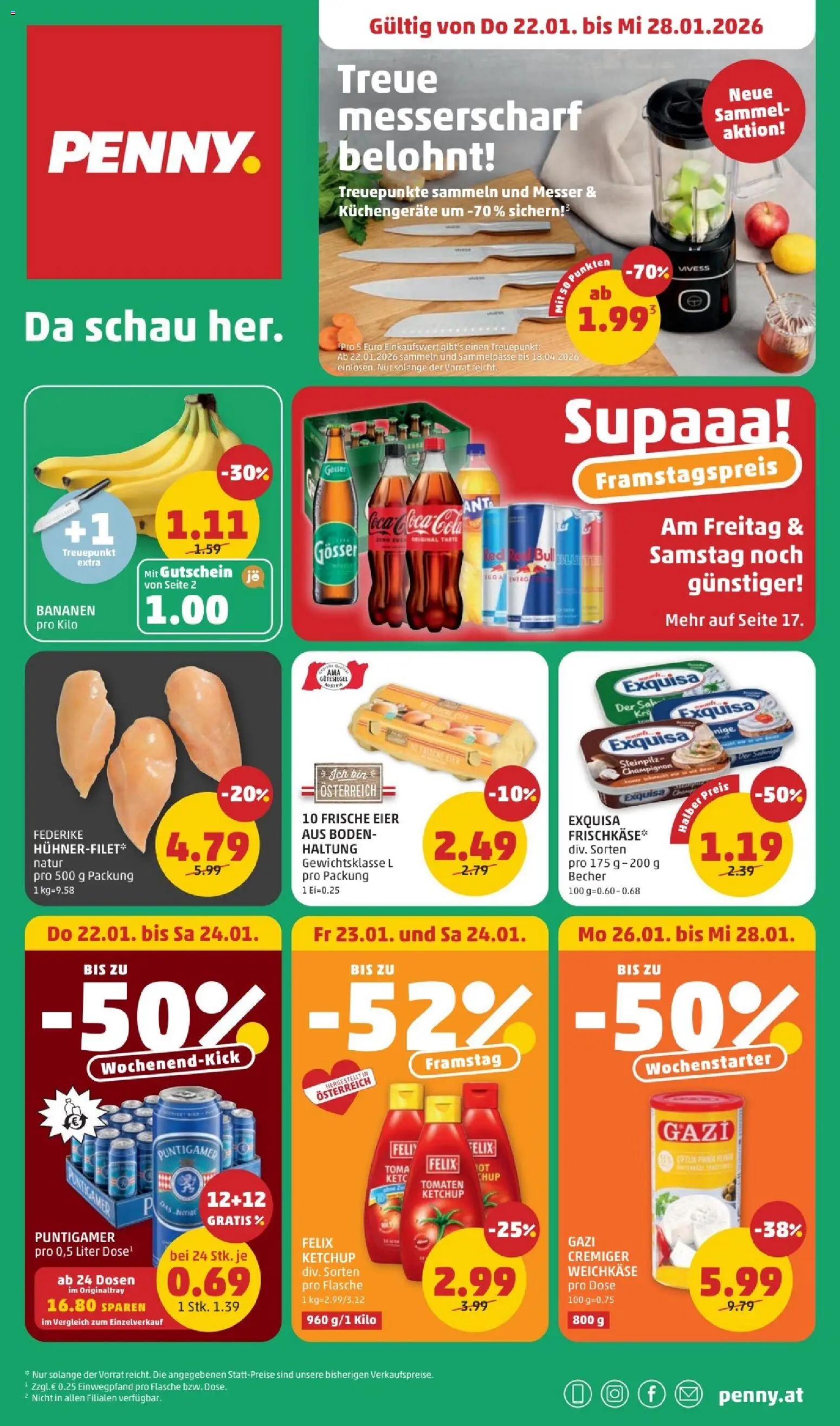 Penny Markt Flugblatt gültig ab 22.01.2026 | Seite: 1 | Produkte: Ketchup, Eier, Tomaten, Bananen