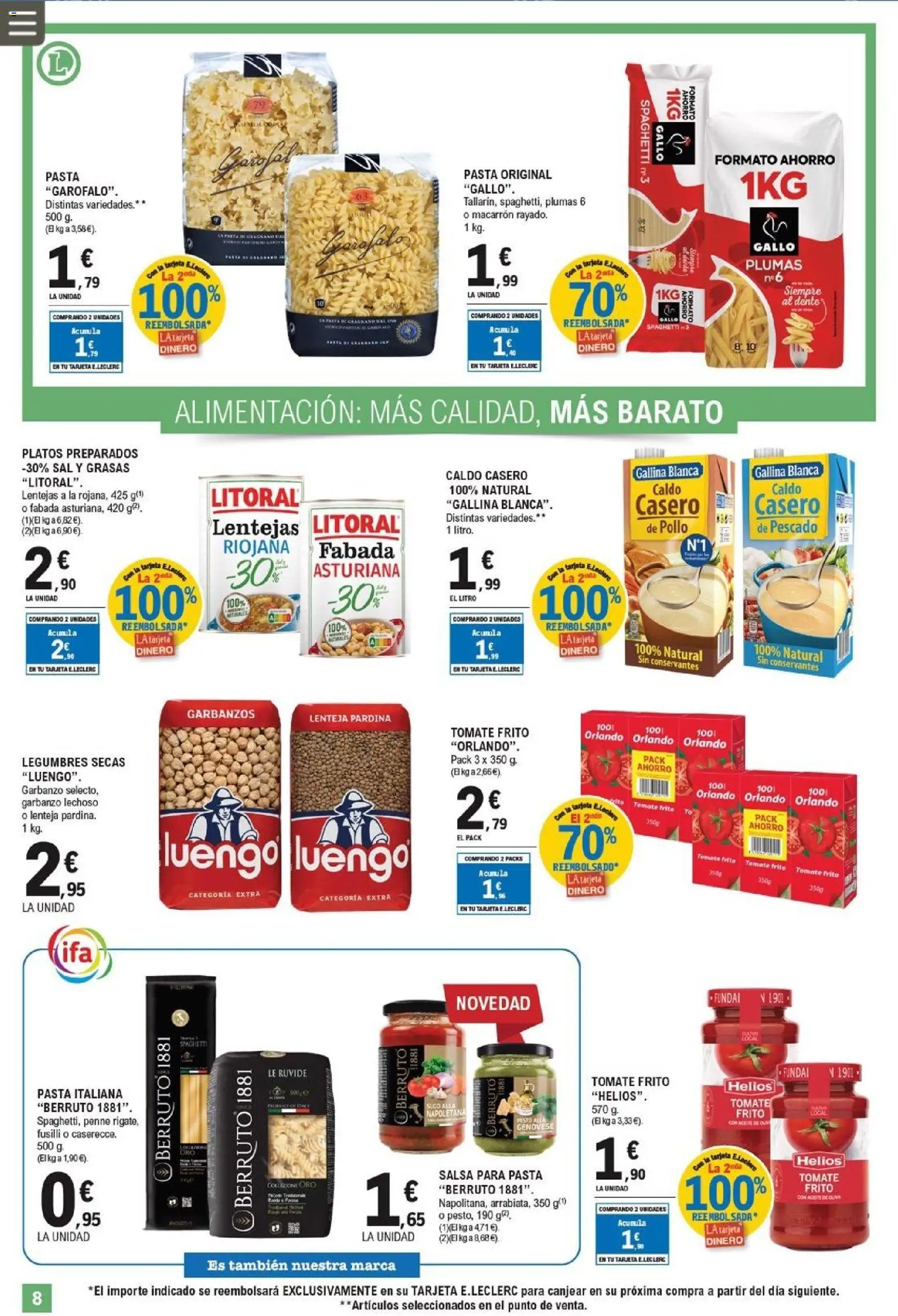 E.Leclerc folleto │ válido desde el 25.03.2026 | Página: 8 | Productos: Aceite, Pescado, Pasta